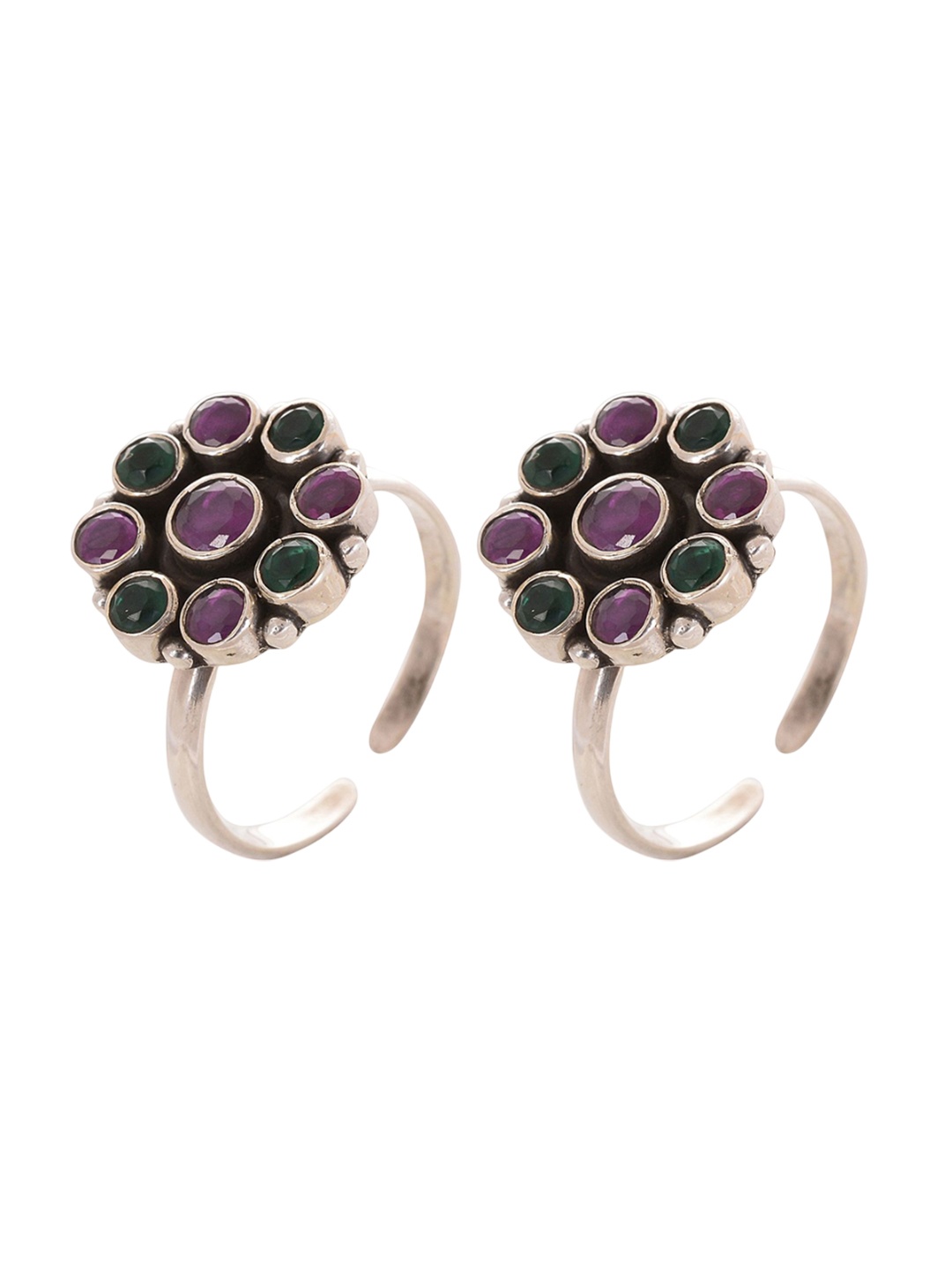 

Peenzone Jewellers 925 Sterling Silver-Plated Cubic Zirconia Stone Studded Toe Rings