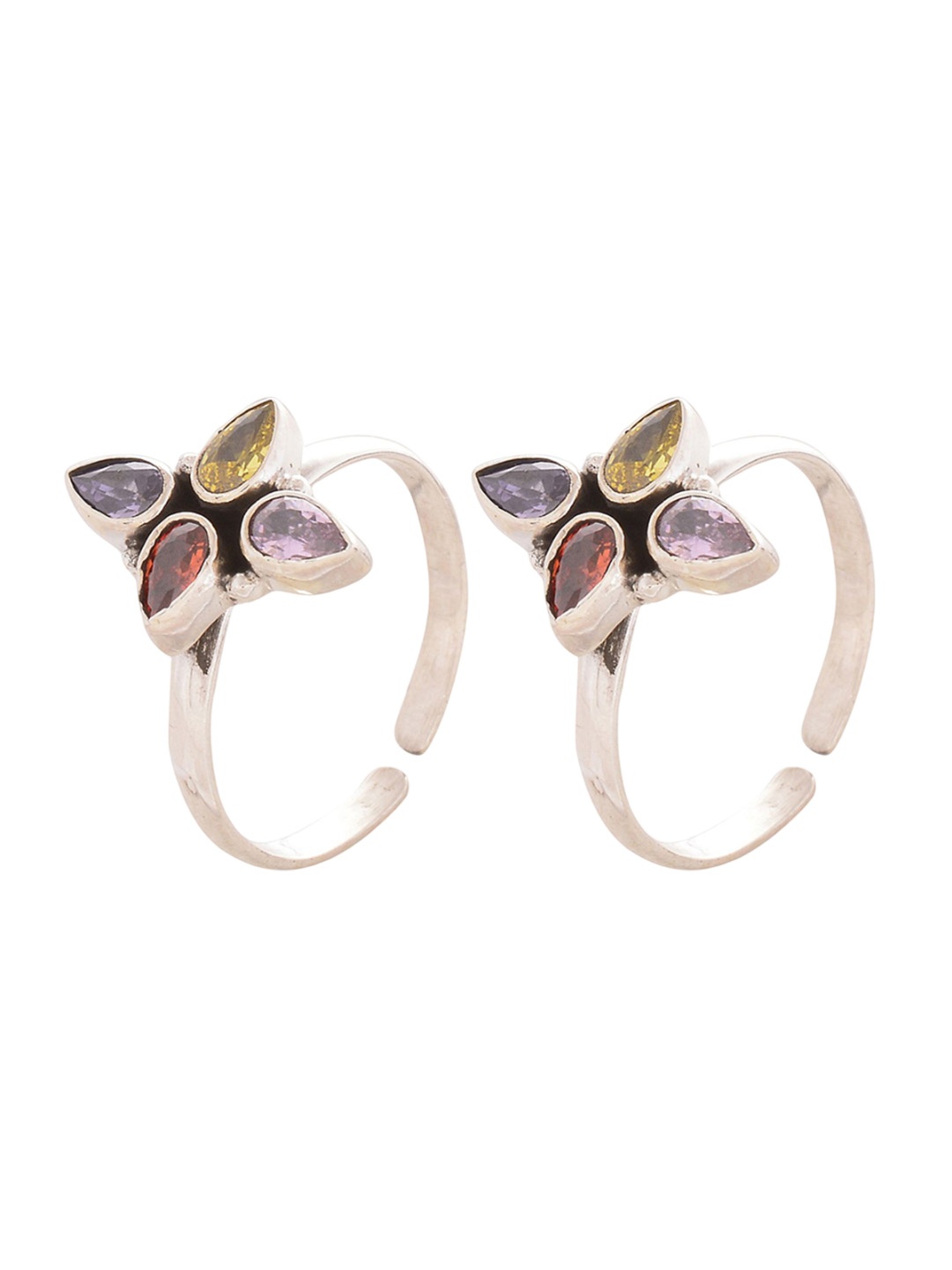 

Peenzone Jewellers 925 Sterling Silver-Plated Cubic Zirconia Stone Studded Toe Rings