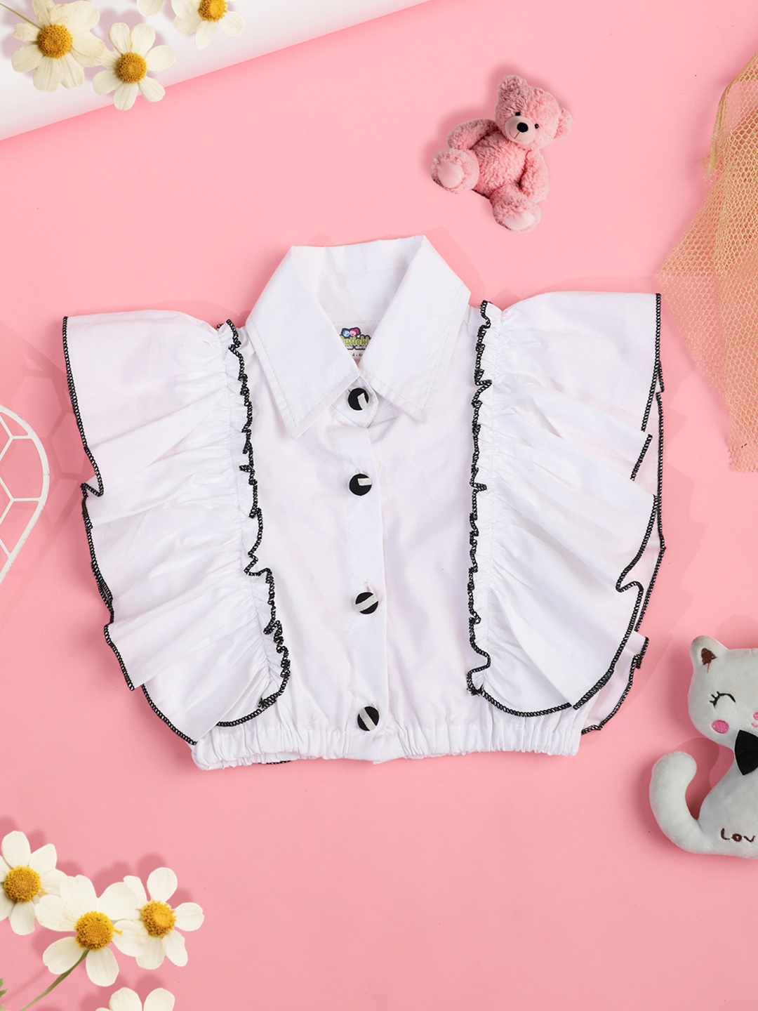 

Cutiekins Girls Ruffles Pure Cotton Shirt Style Crop Top, Off white
