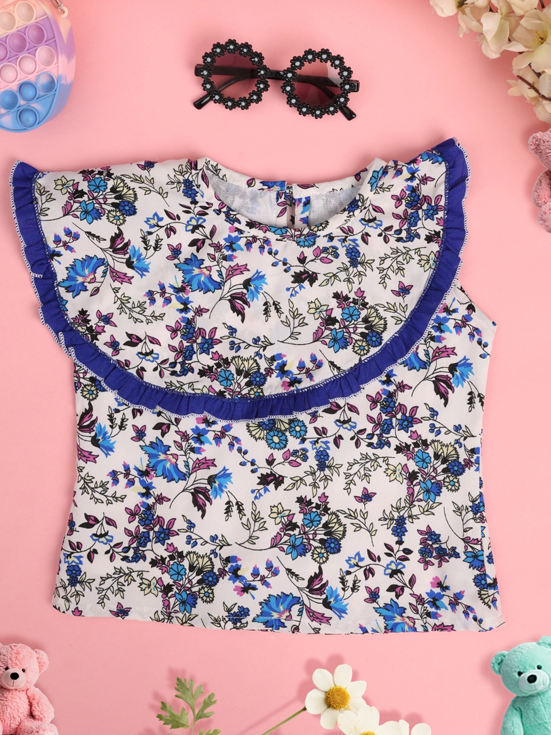 

Cutiekins Girls Floral Printed Crop Top, Off white