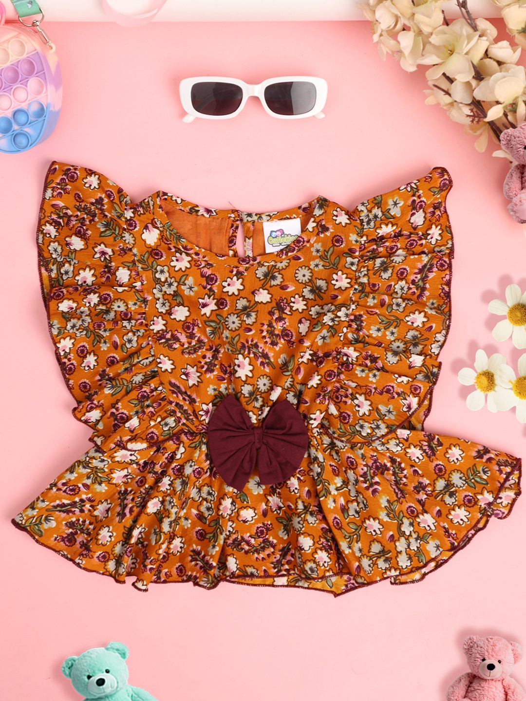 

Cutiekins Girls Floral Printed Ruffles Crop Top, Orange