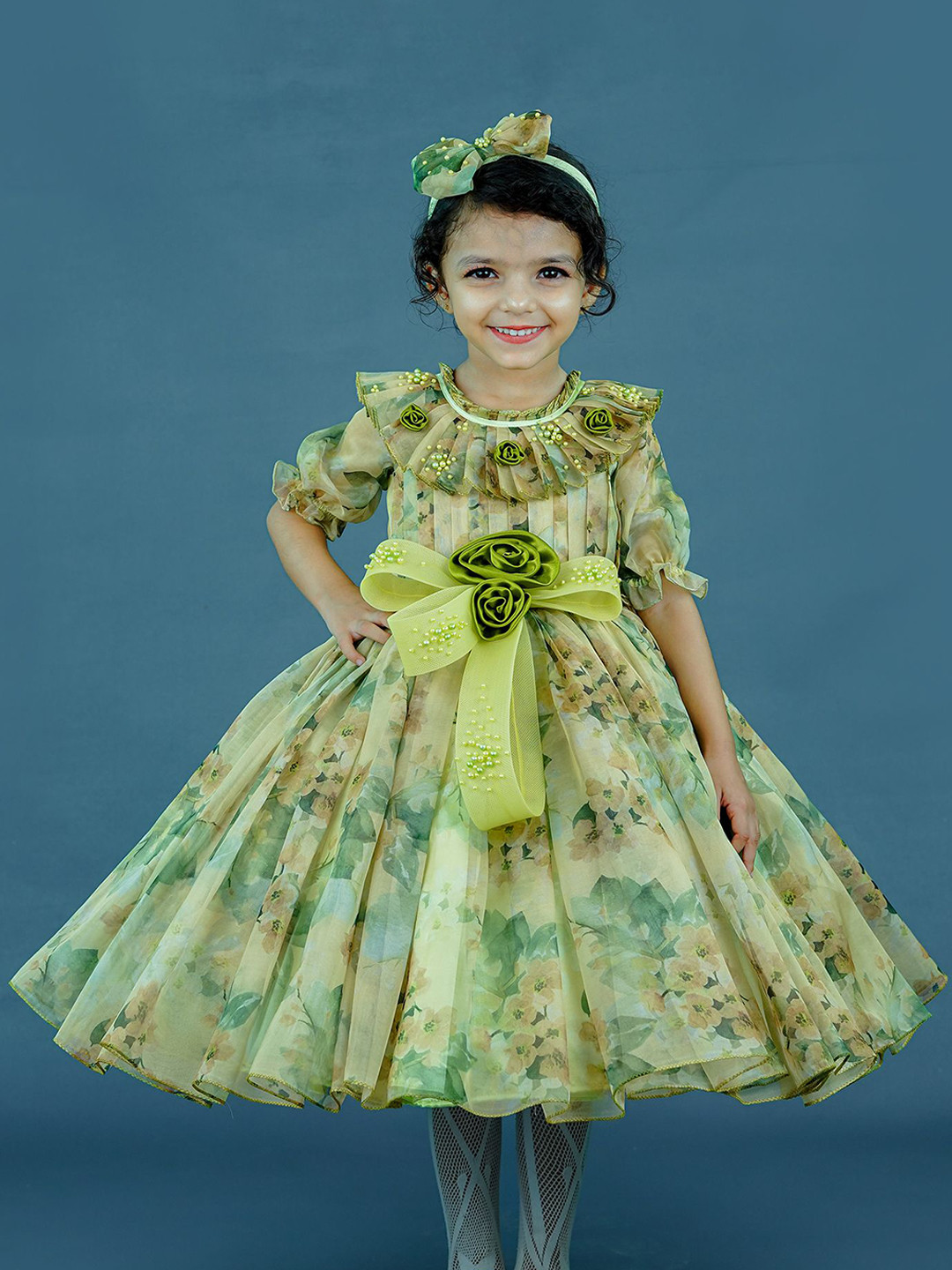 

Li & Li Boutique Girls Floral Printed Fit & Flare Dress, Olive