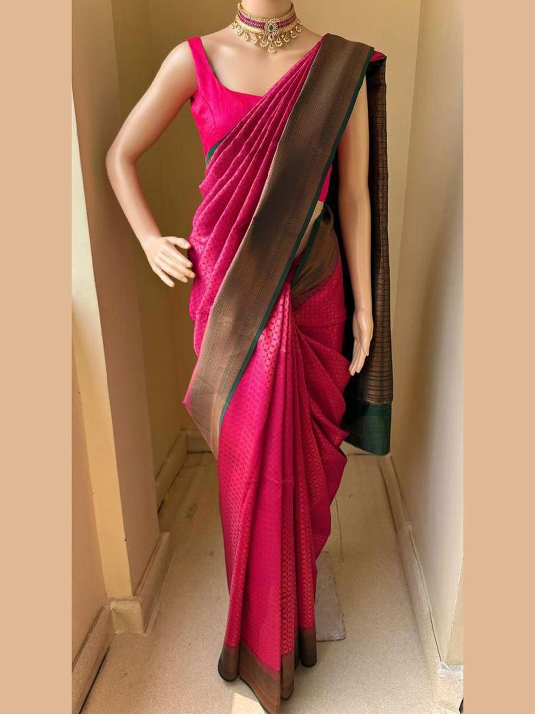 

Marziyaa Woven Design Zari Silk Cotton Designer Banarasi Saree, Pink