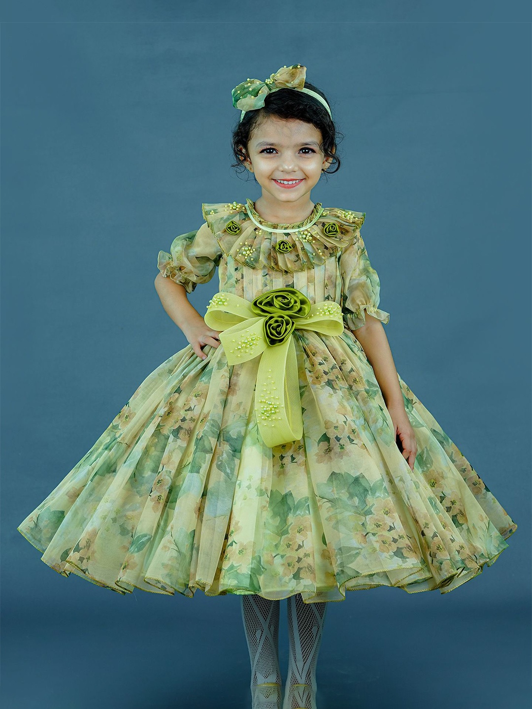 

Li & Li Boutique Girls Floral Printed Fit & Flare Dress, Olive