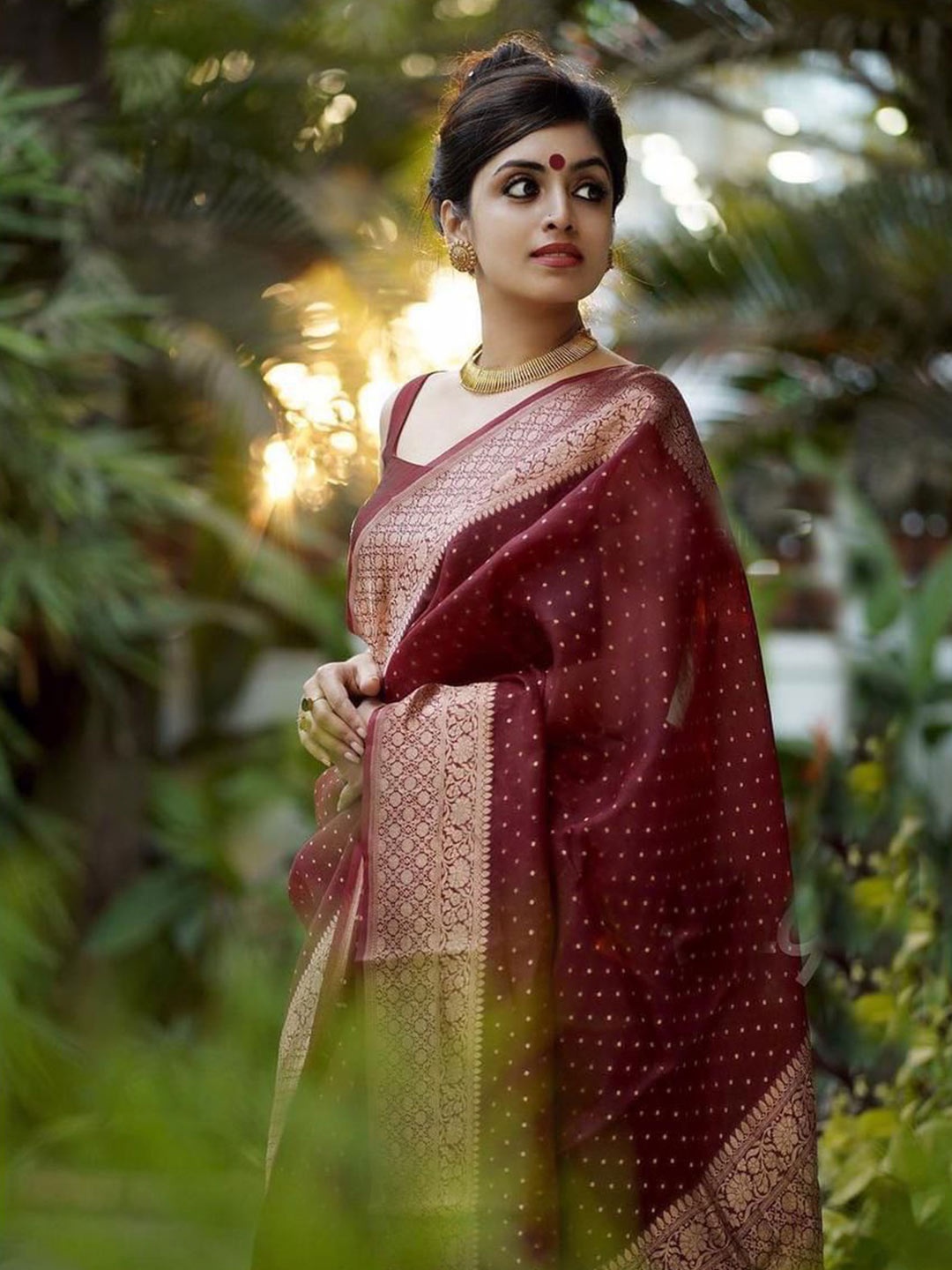 

Marziyaa Woven Design Zari Silk Cotton Banarasi Saree, Brown