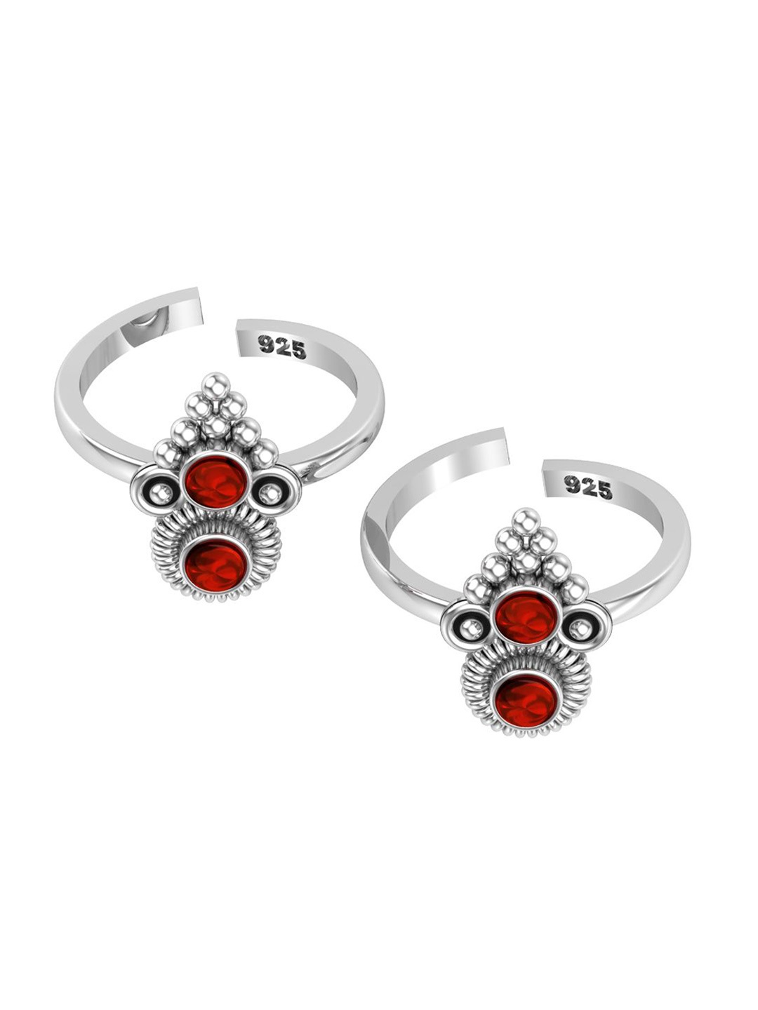 

Peenzone Jewellers 925 Sterling Silver -Plated Garnet Studded Round Shape Cup Toe Rings