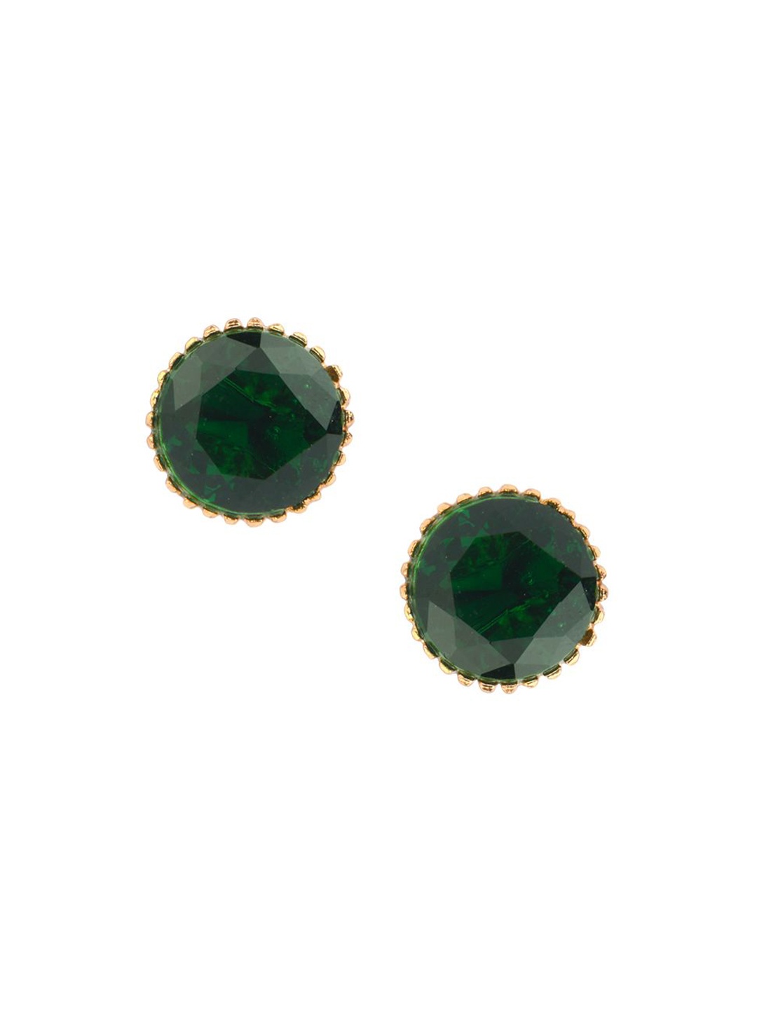 

Ethnic Andaz Gold-Toned Emerald Stones Studded Circular Studs Earrings, Green