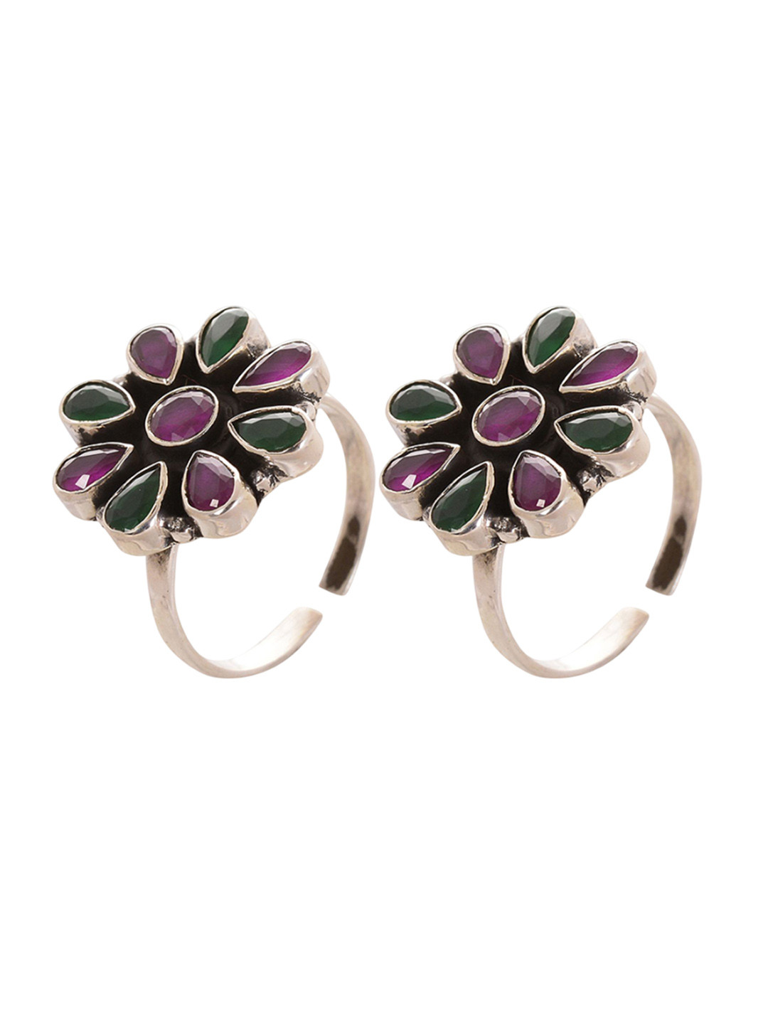 

Peenzone Jewellers 925 Sterling Silver -Plated Cubic Zirconia Stone Studded Toe Rings