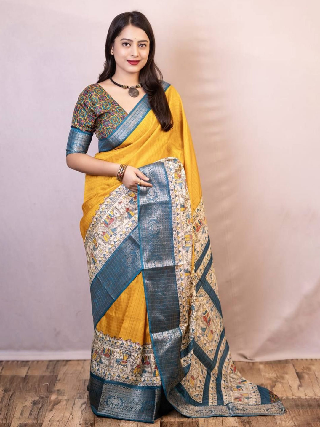 

Marziyaa Checked Zari Silk Cotton Banarasi Saree, Yellow