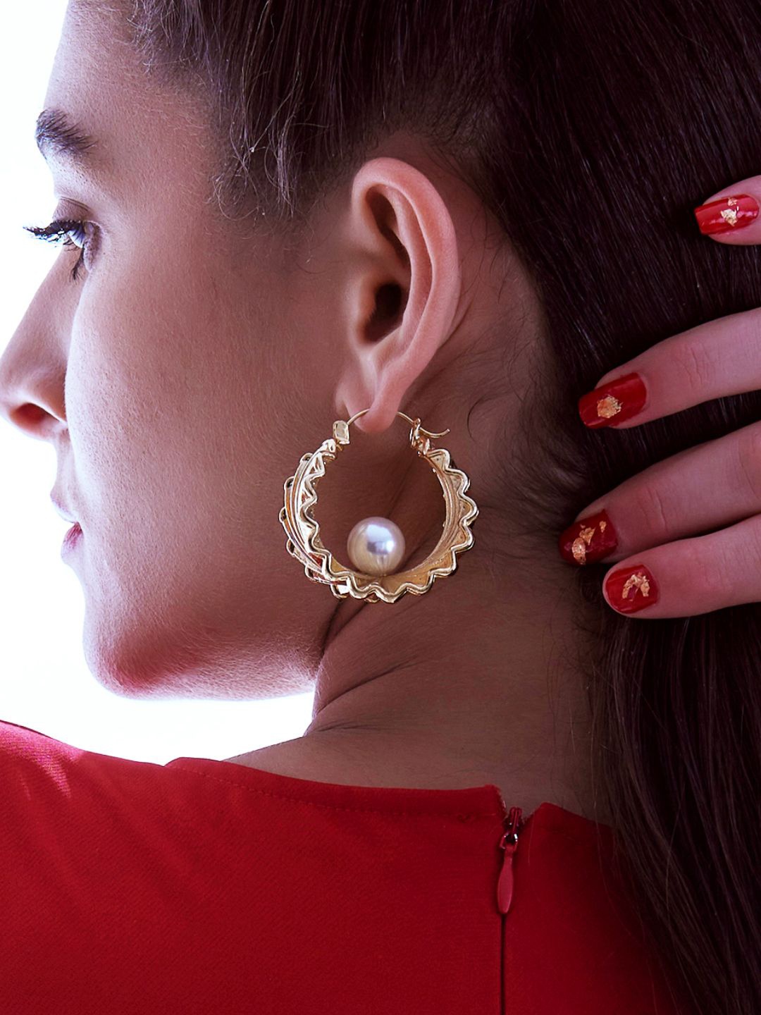 

Ethnic Andaz Gold-Toned Beads Studded Circular Hoop Earrings