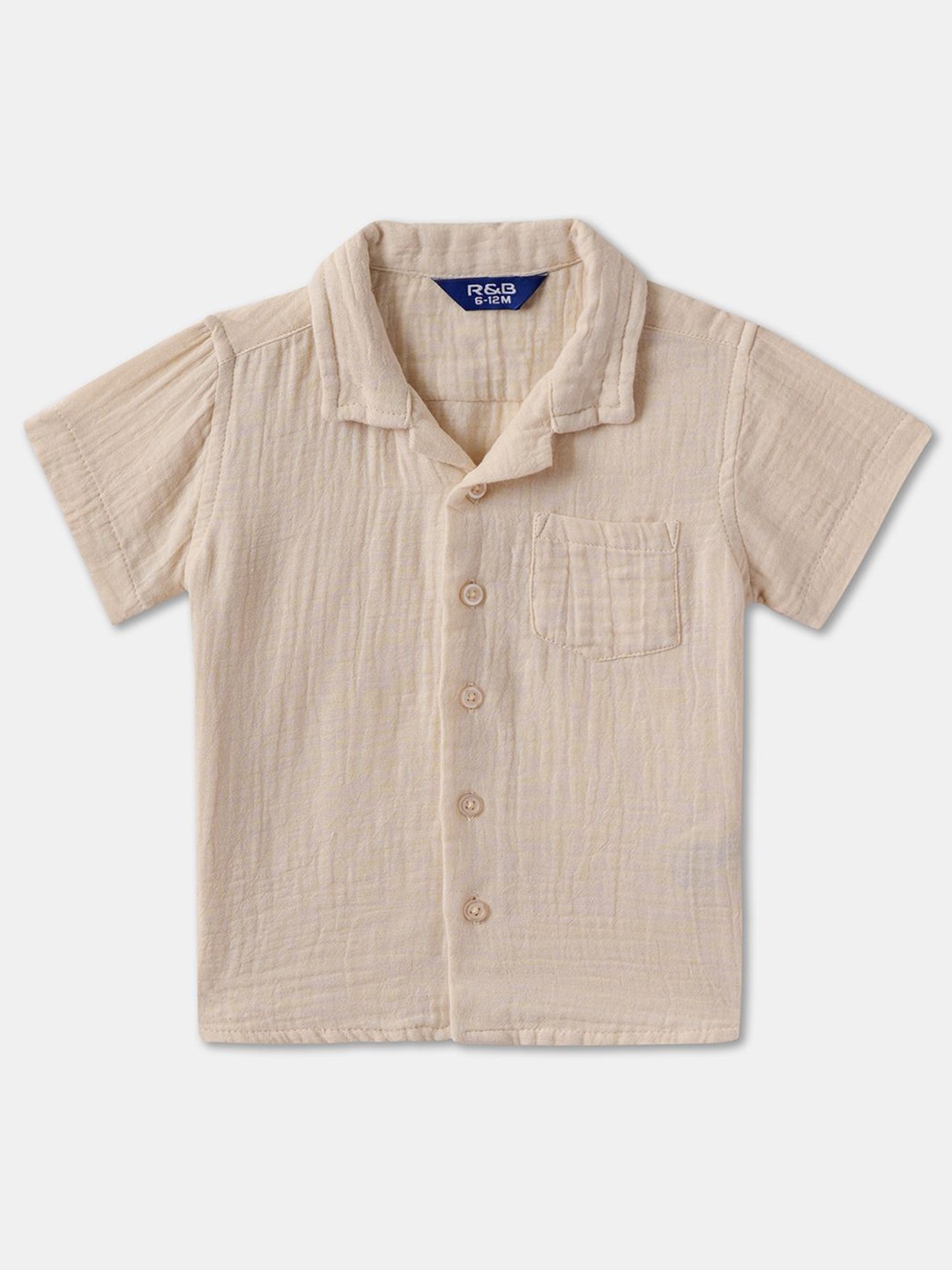

R&B Boys Solid Cuban Collar Cotton Casual Shirt, Off white