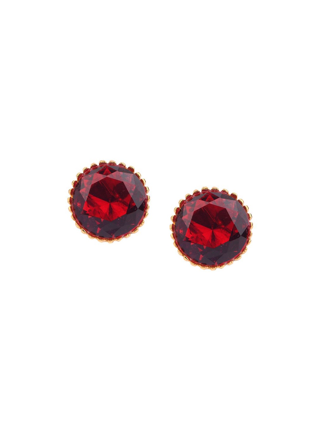 

Ethnic Andaz Gold-Toned Emerald Stones Studded Circular Studs Earrings, Red