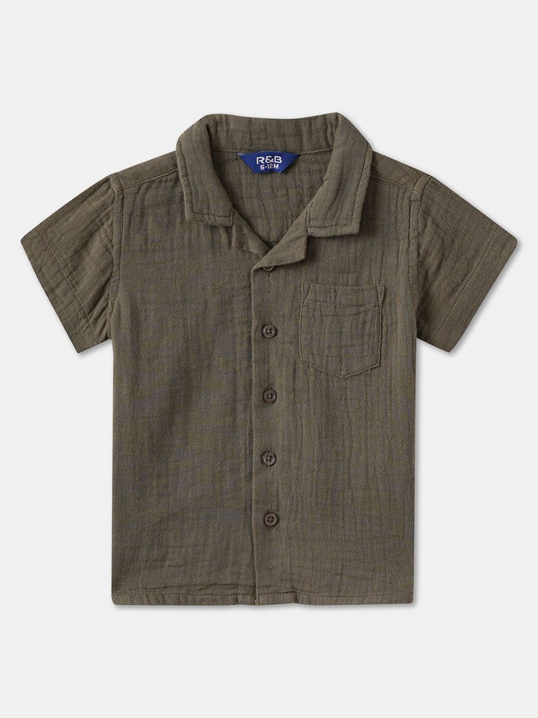 

R&B Boys Cuban Collar Solid Cotton Casual Shirt, Olive