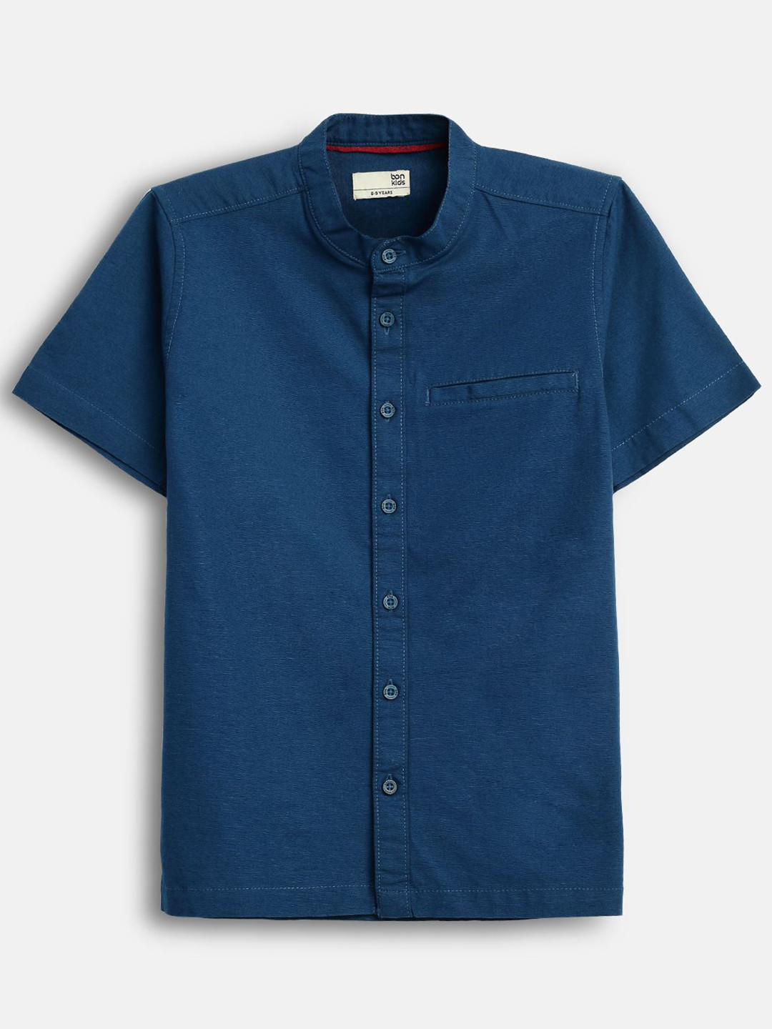 

BONKIDS Boys Band Collar Solid Cotton Casual Shirt, Navy blue