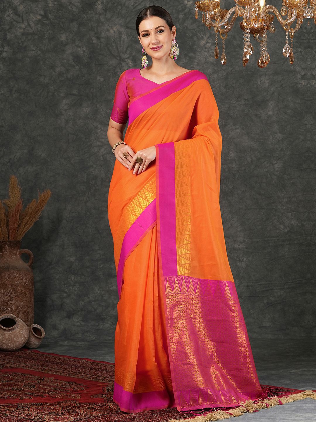 

SAMAH Woven Design Zari Banarasi Saree, Orange