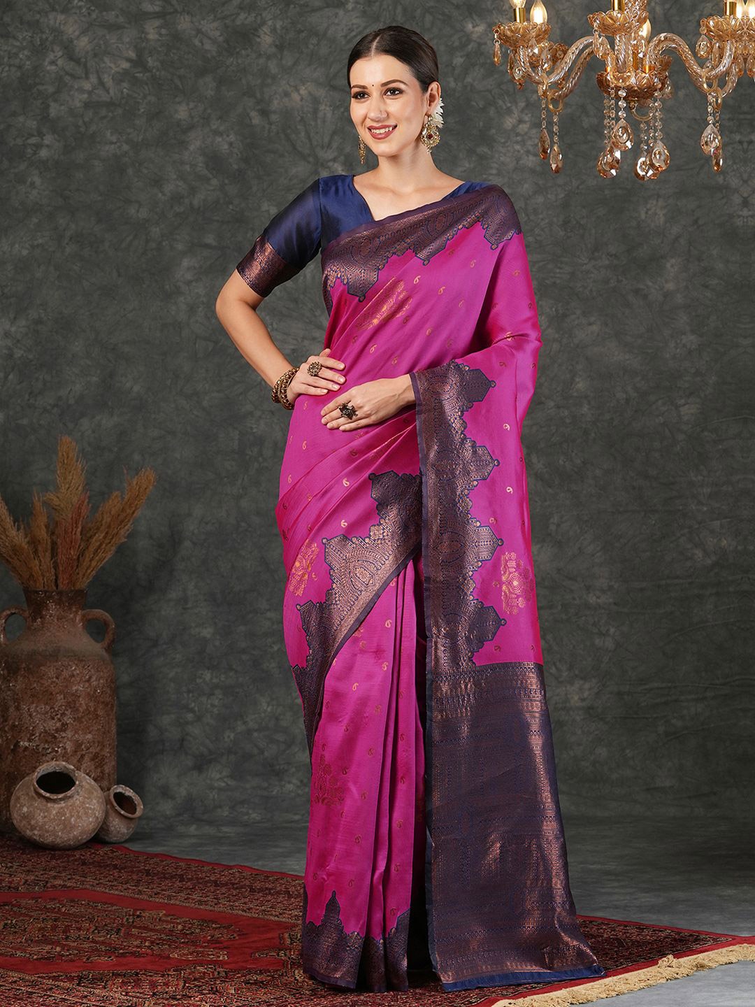 

SAMAH Woven Design Zari Banarasi Saree, Pink
