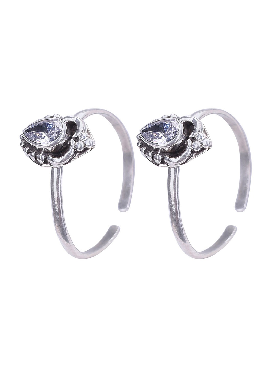 

Peenzone Jewellers 925 Sterling Silver-Plated Cubic Zirconia Stone Studded Toe Rings