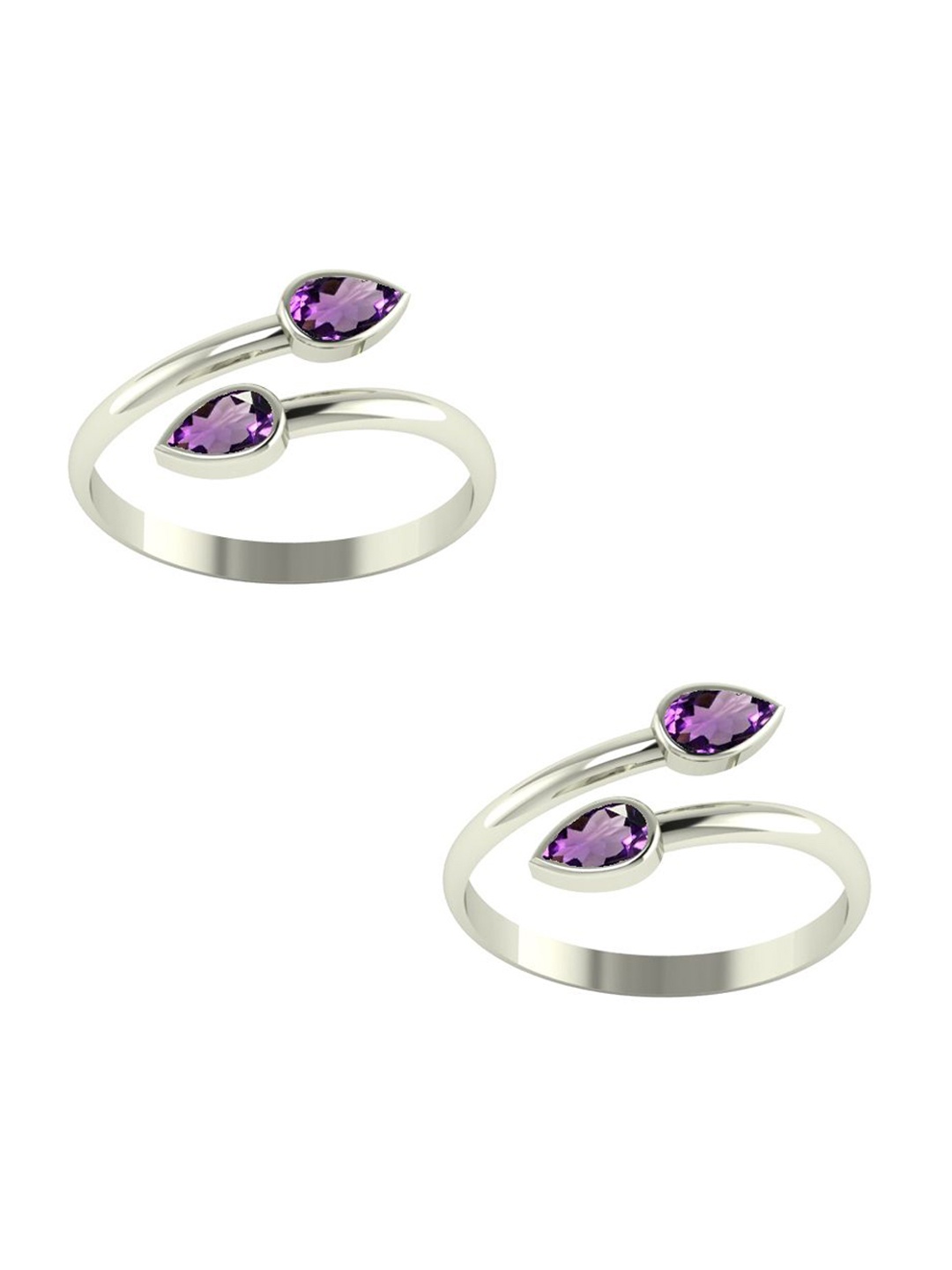 

Peenzone Jewellers 925 Sterling Silver-Plated Amethyst Stone Studded Toe Rings