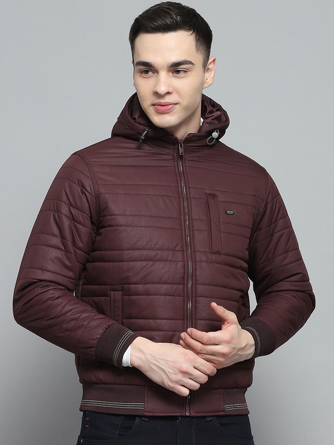 

Monte Carlo Men Hooded Solid Casual Puffer Lightweight Jacket, Maroon