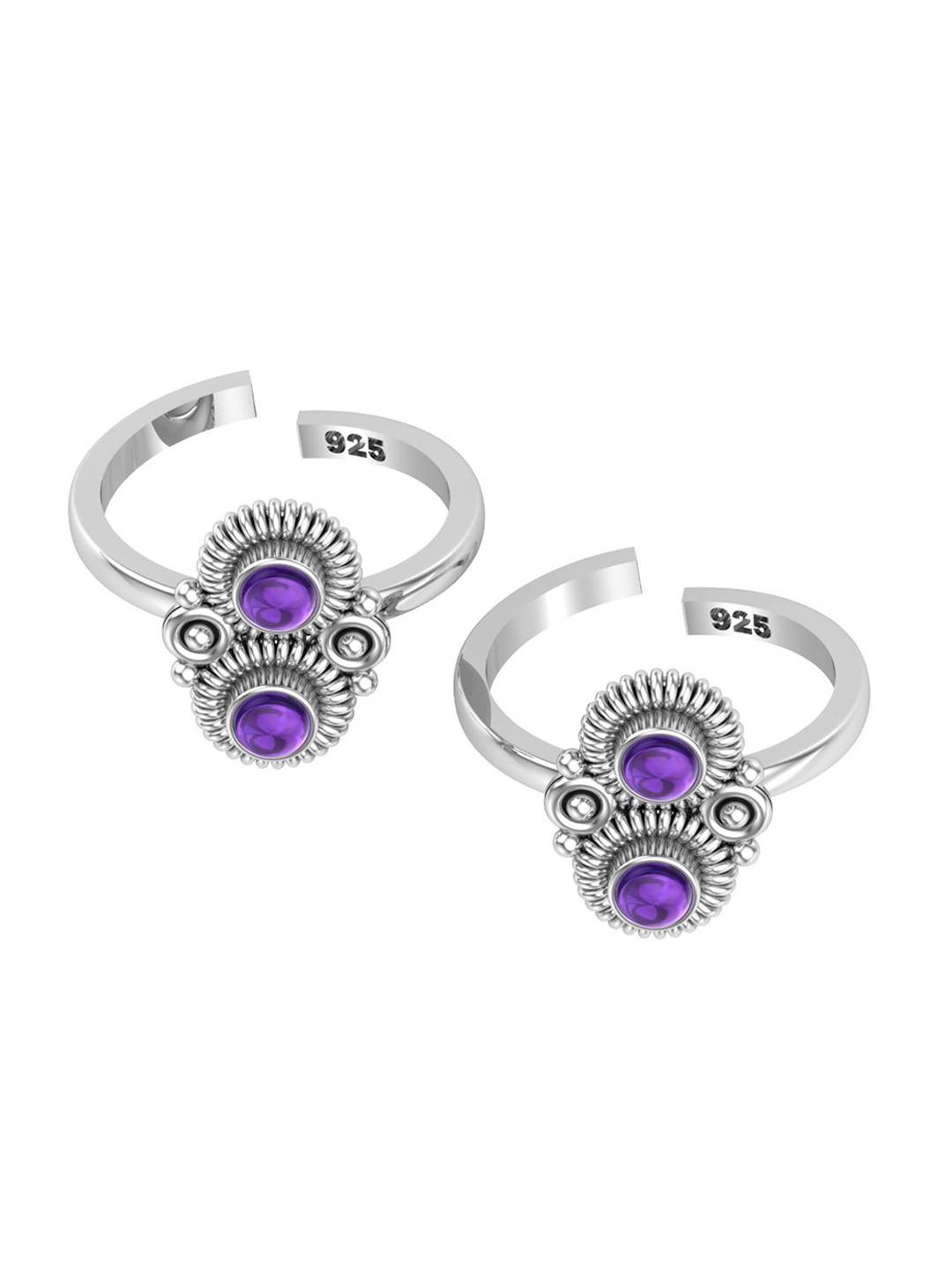 

Peenzone Jewellers 925 Sterling Silver-Plated Amethyst Studded Round Shape Cup Toe Rings
