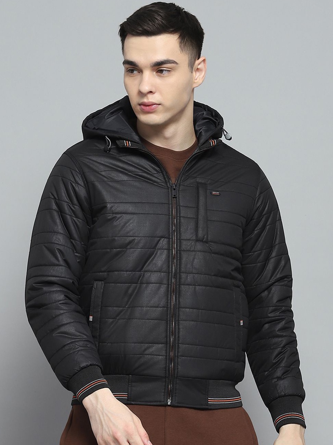 

Monte Carlo Men Hooded Solid Casual Puffer Lightweight Jacket, Black