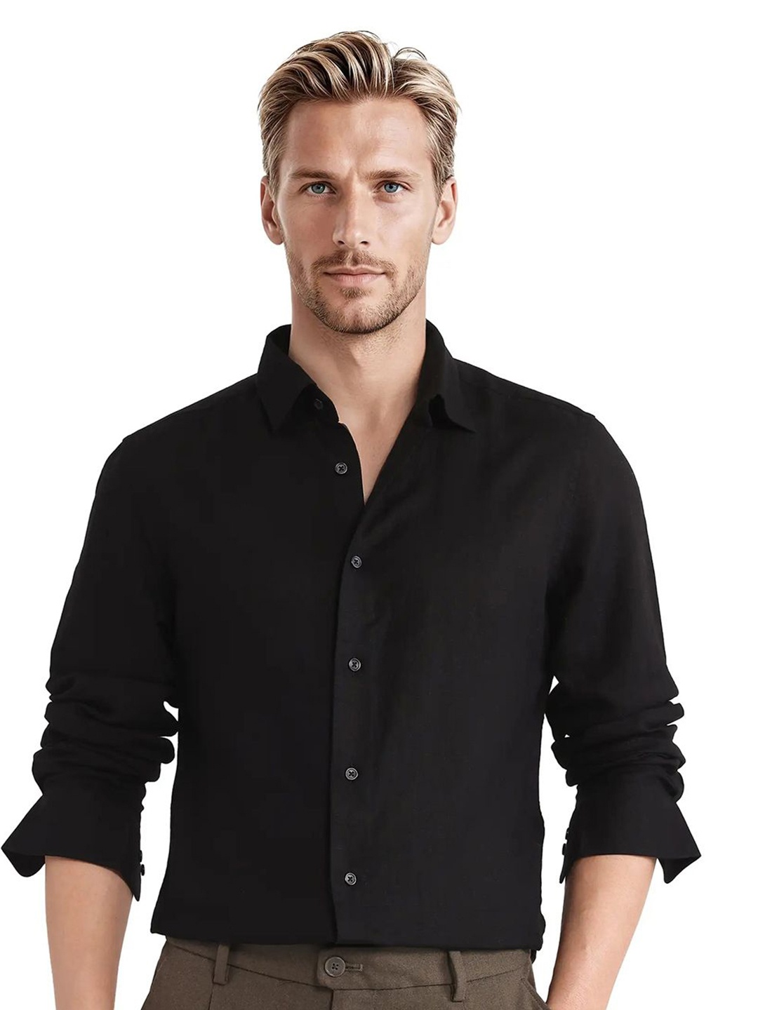 

RARE RABBIT Men Comfort Fit Spread Collar Solid Formal Shirt, Black