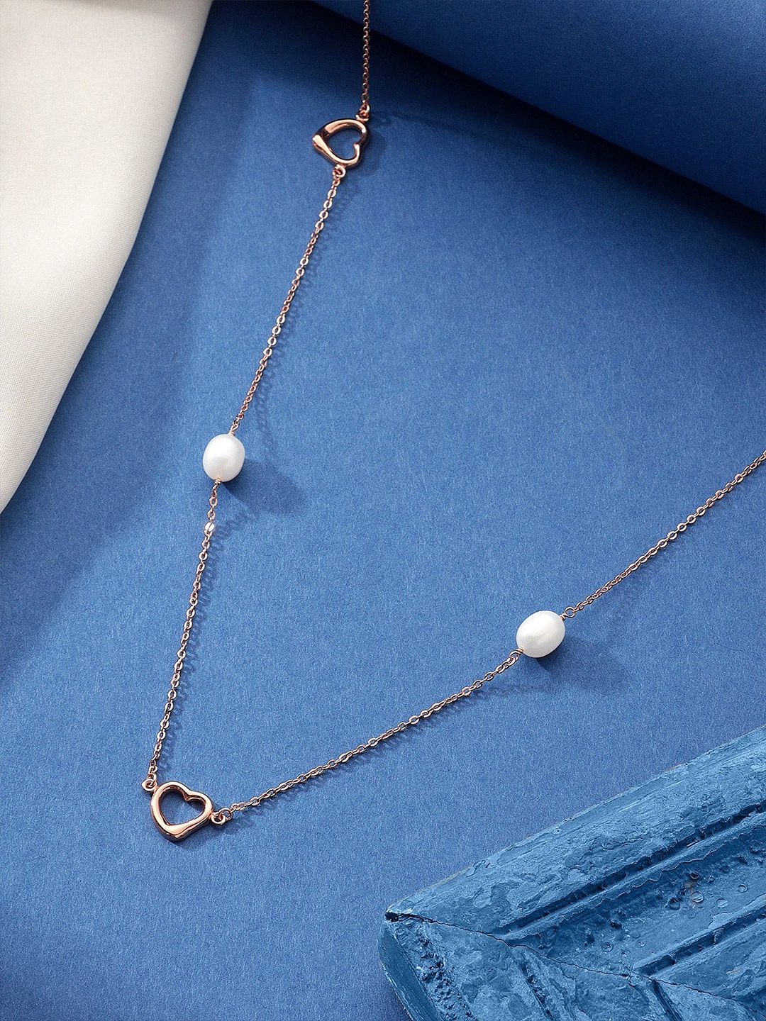 

DIAVO 925 Sterling Silver Rose Gold-Plated Beaded Chain