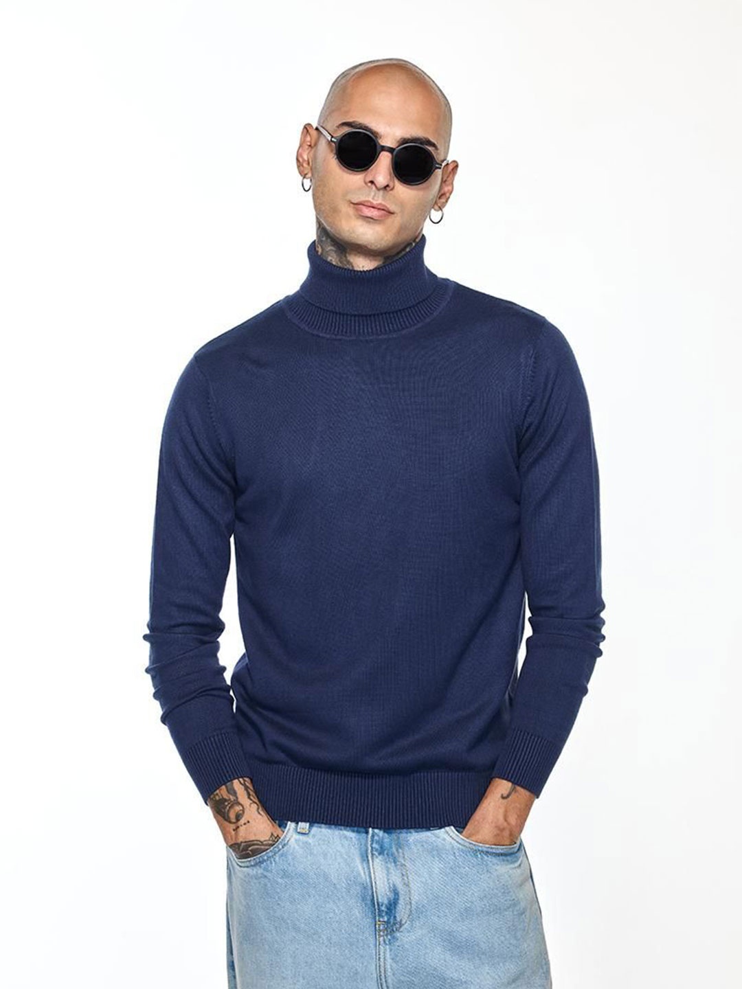 

Snitch Men Turtle Neck Pullover Sweater, Navy blue