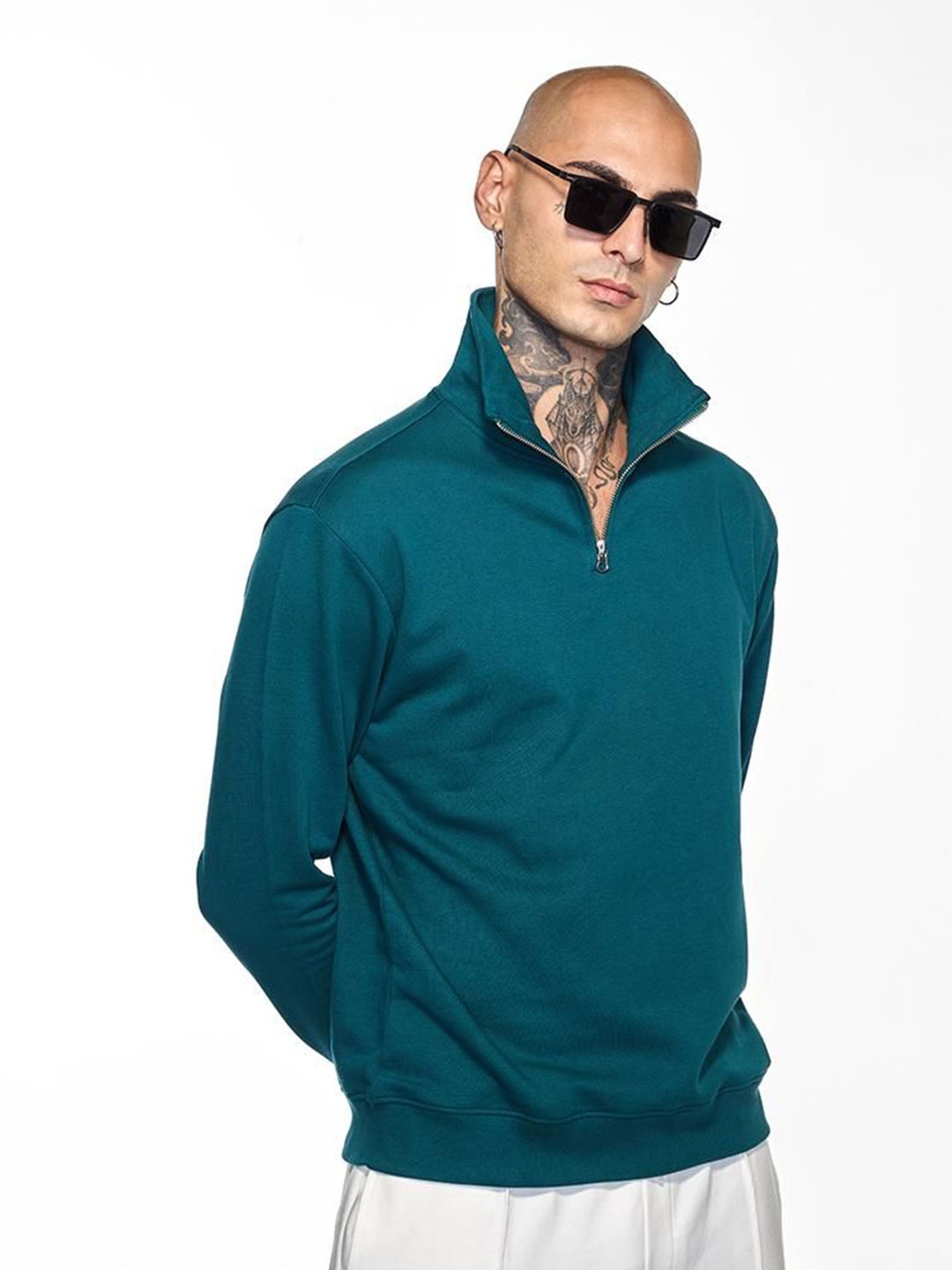 

Snitch Men Pure Cotton Shirt Collar Pullover Sweater, Teal