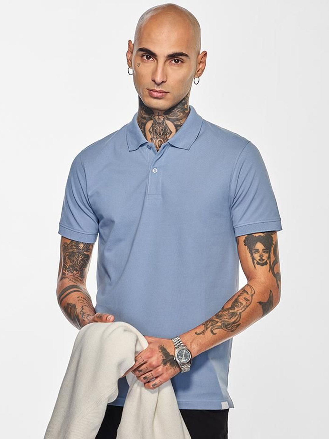 

Snitch Men Solid Polo Collar Cotton T-shirt, Blue