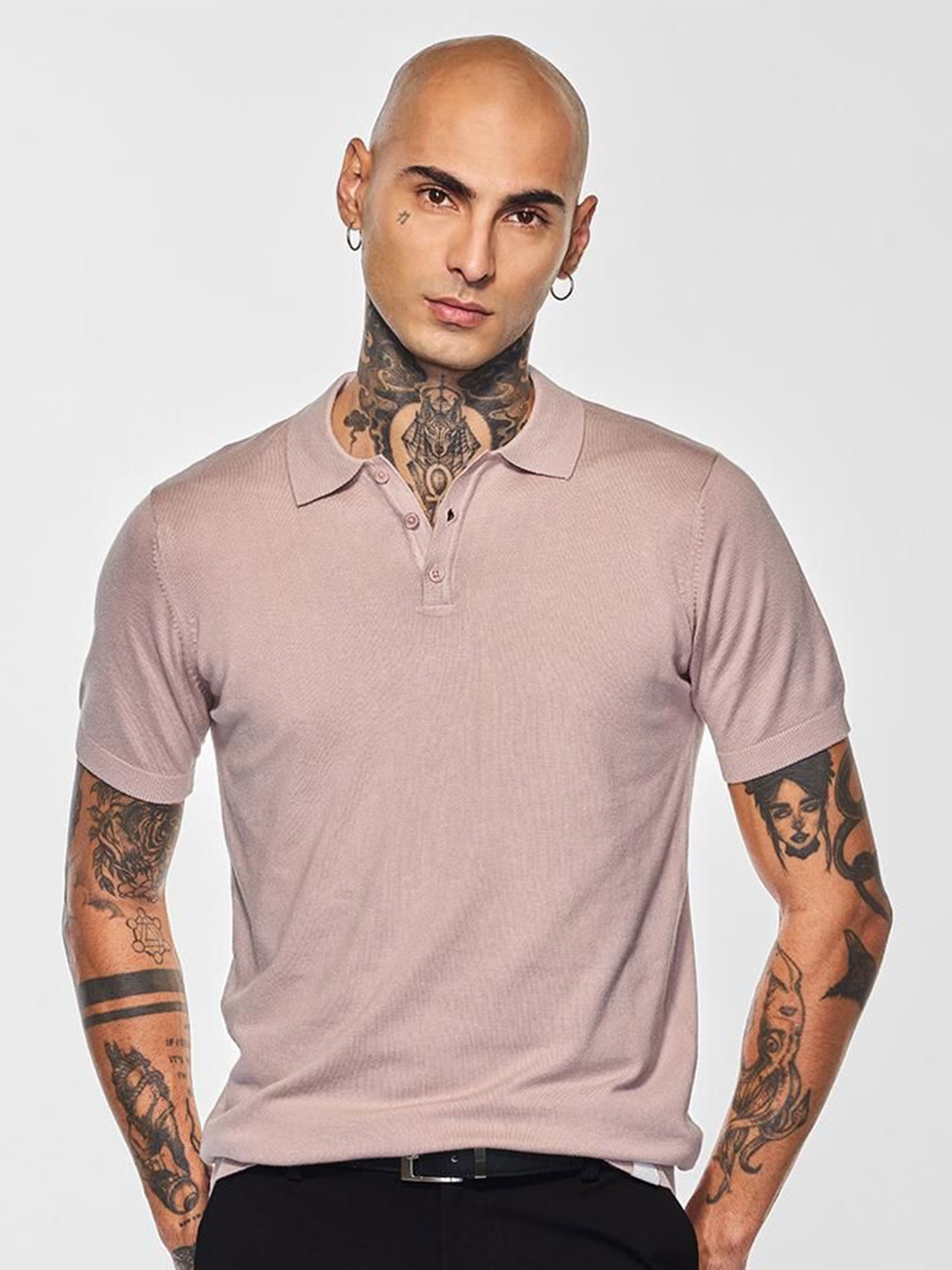 

Snitch Men Solid Polo Collar T-shirt, Pink