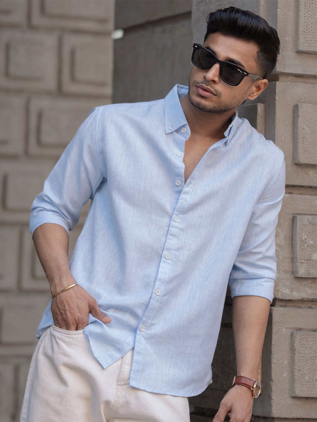 

Powerlook Men Button-Down Collar Solid Casual Shirt, Blue