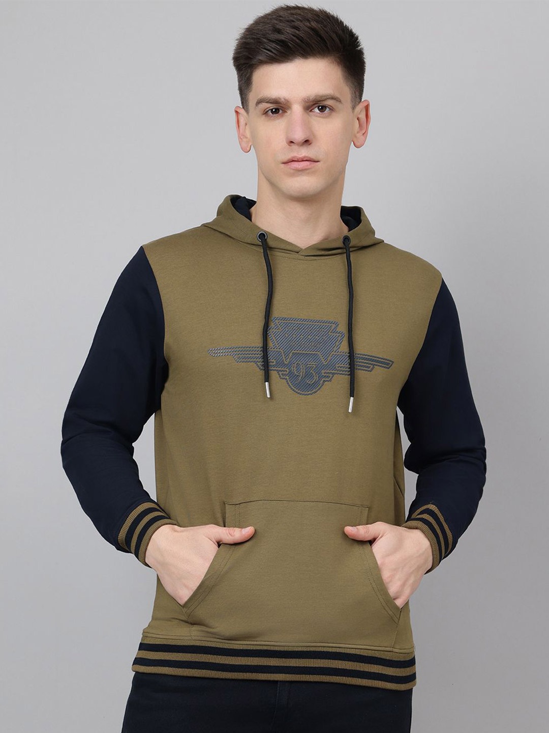 

Richlook Men Colourblocked Hooded Sweatshirt, Olive
