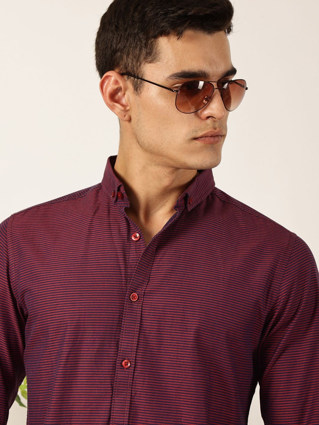 

Mast & Harbour Men Premium Slim Fit Striped Cotton Casual Shirt, Burgundy