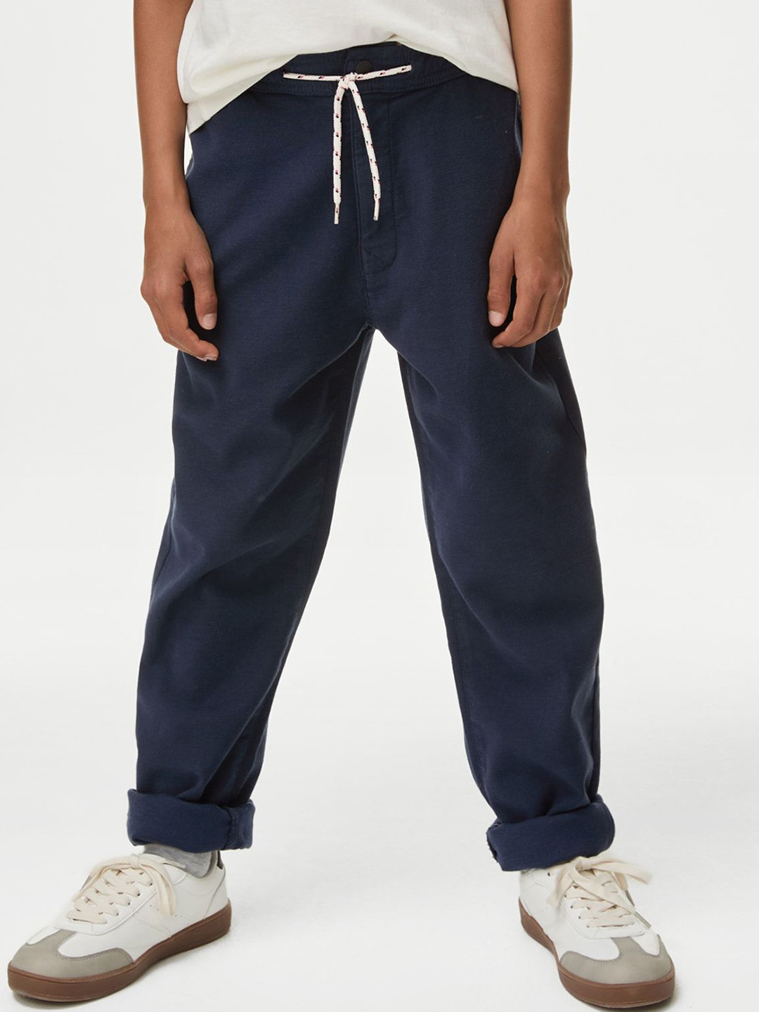 

Marks & Spencer Boys Cotton High-Rise Trousers, Navy blue