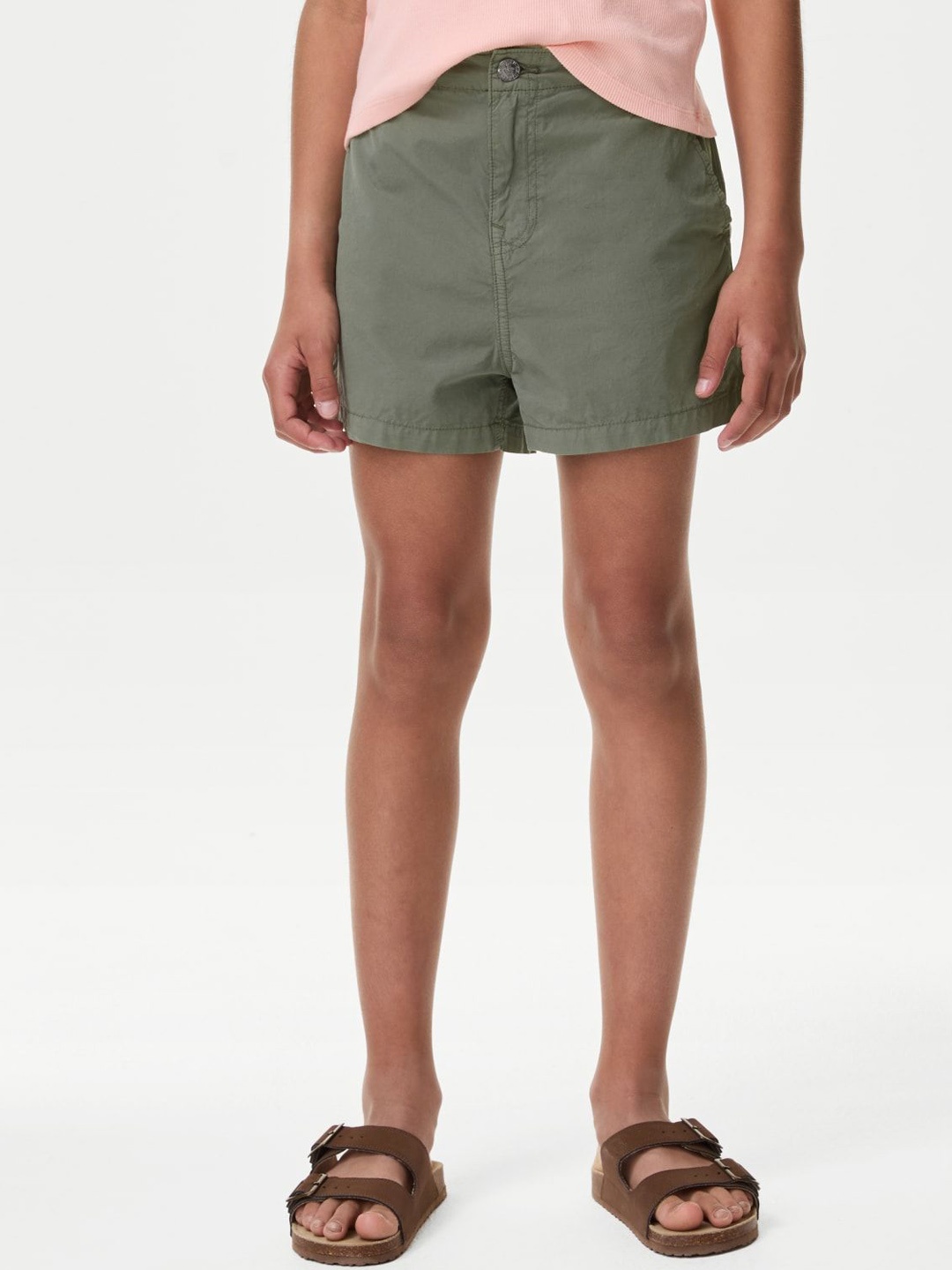 

Marks & Spencer Girls Cotton Mid-Rise Shorts, Green