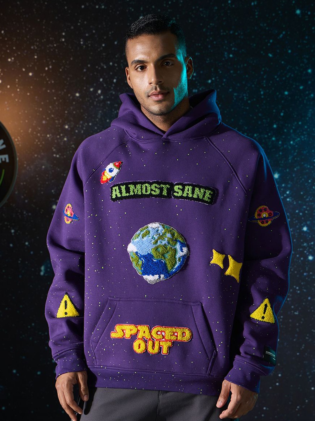 

ALMOST SANE Unisex Printed Hooded Sweatshirt, Purple