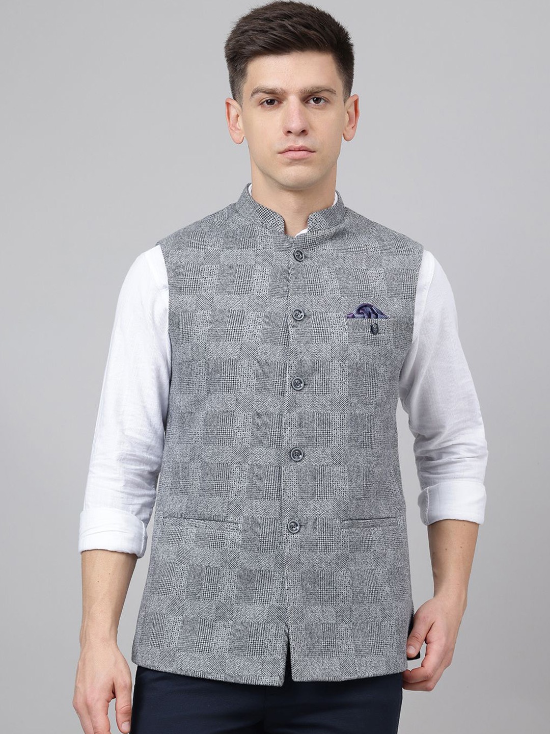 

Richlook Men Self Design Woven Nehru Jacket, Grey