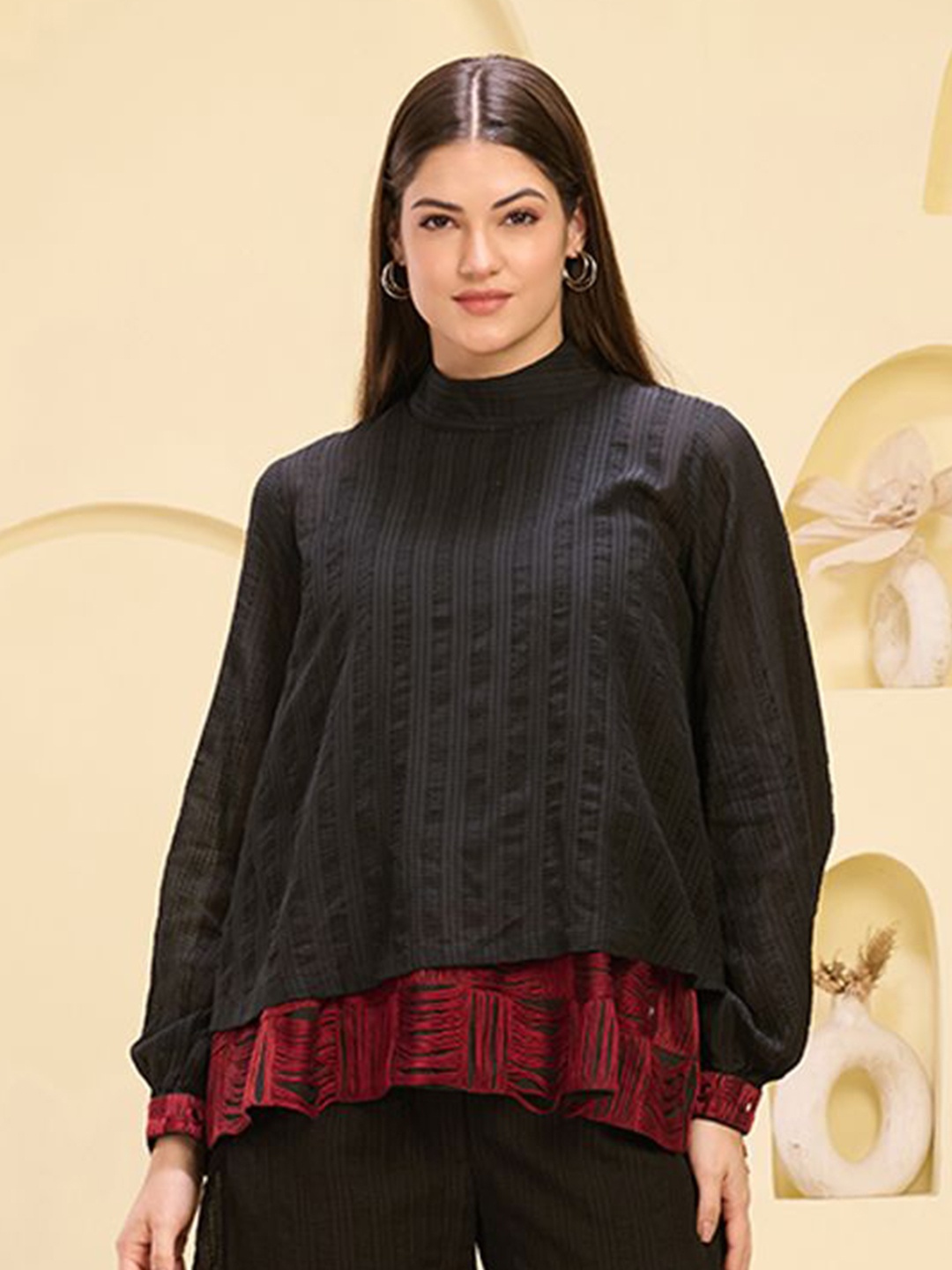 

First Resort by Ramola Bachchan Women Cotton Self Design Top, Black
