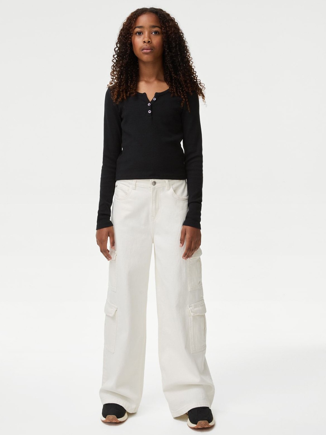 

Marks & Spencer Girls Cotton Round Neck Top, Black