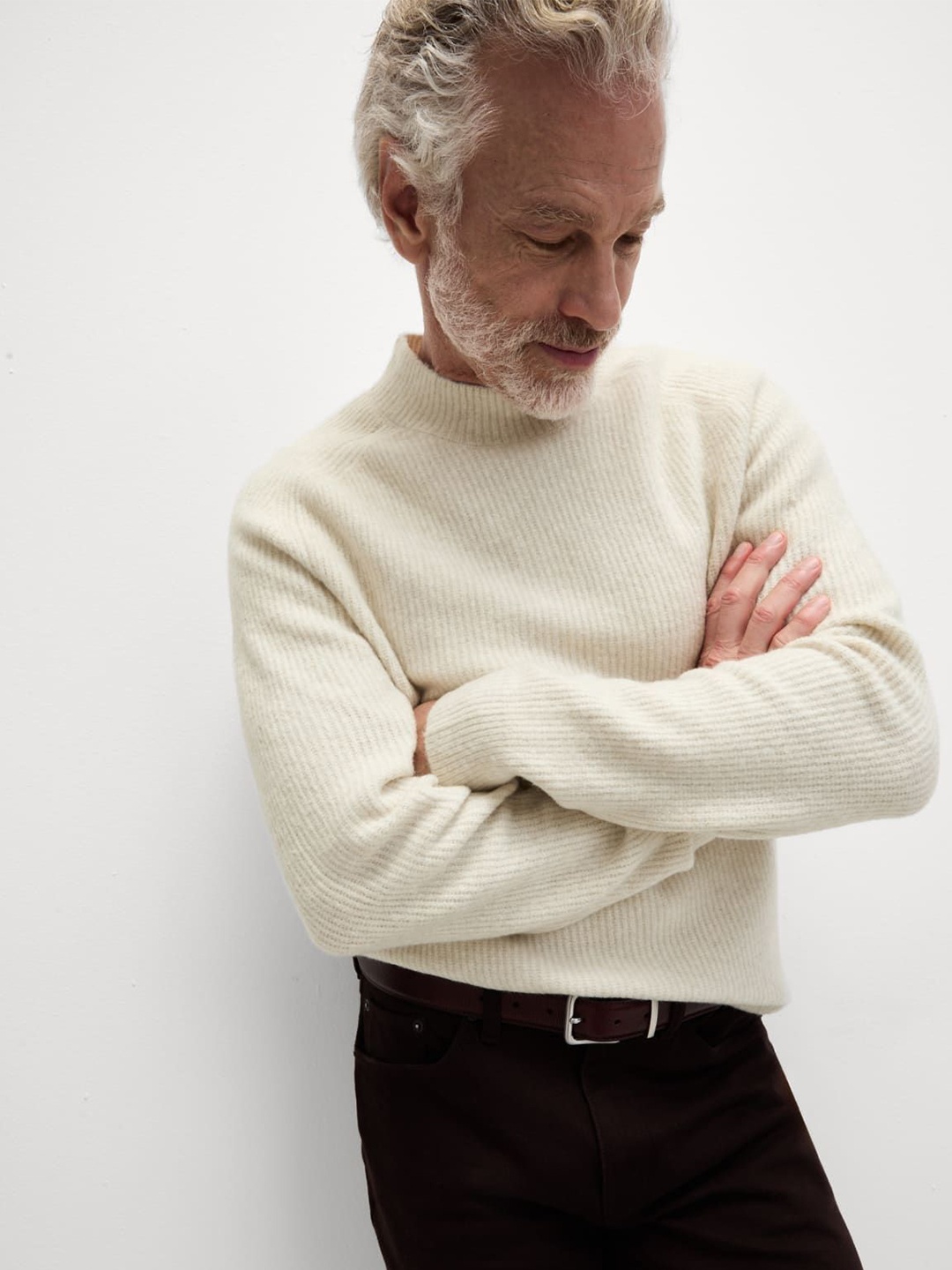 

Marks & Spencer Men Ribbed Woollen Pullover, Beige
