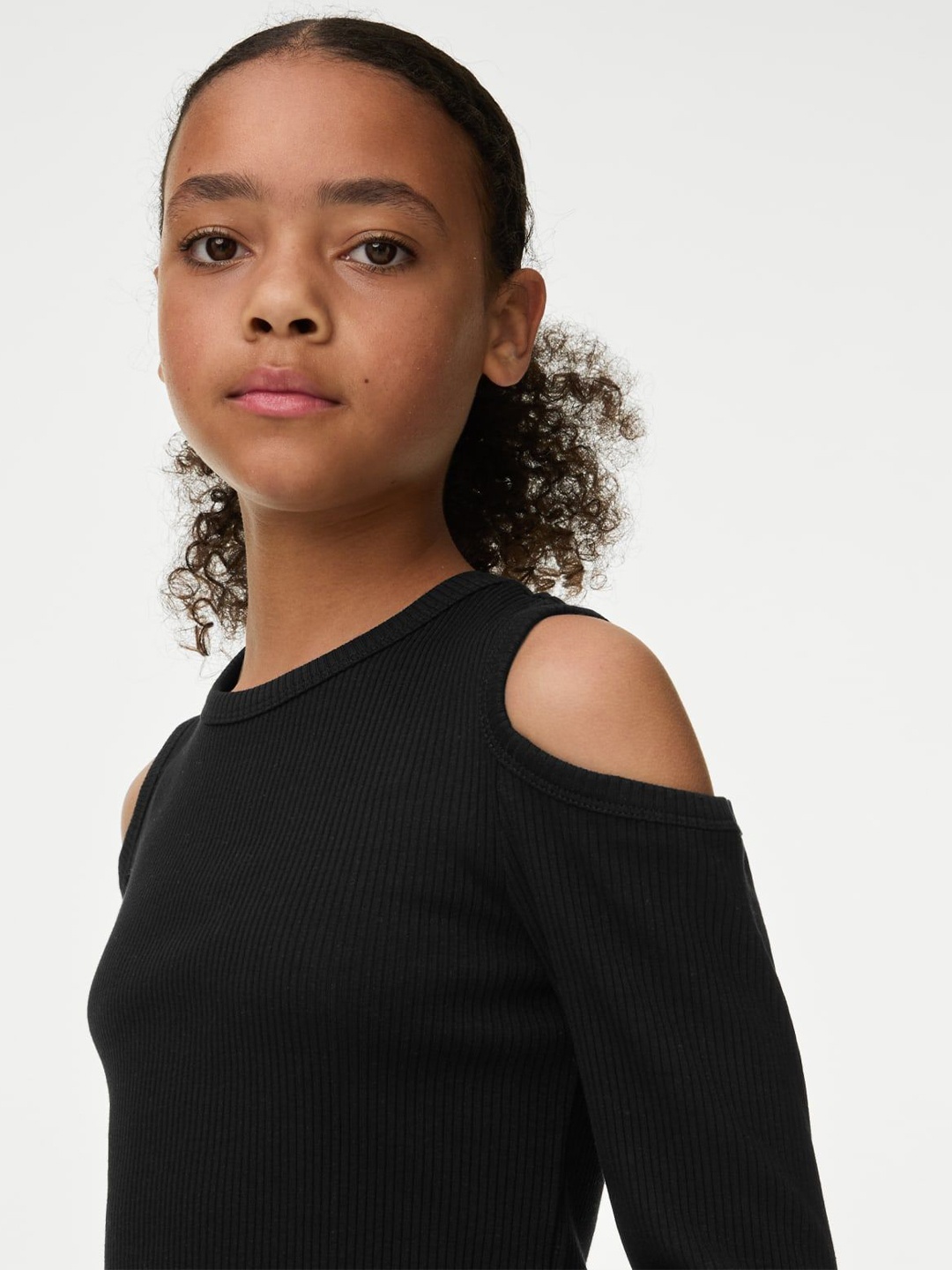 

Marks & Spencer Girls Cold-Shoulder Cotton Top, Black