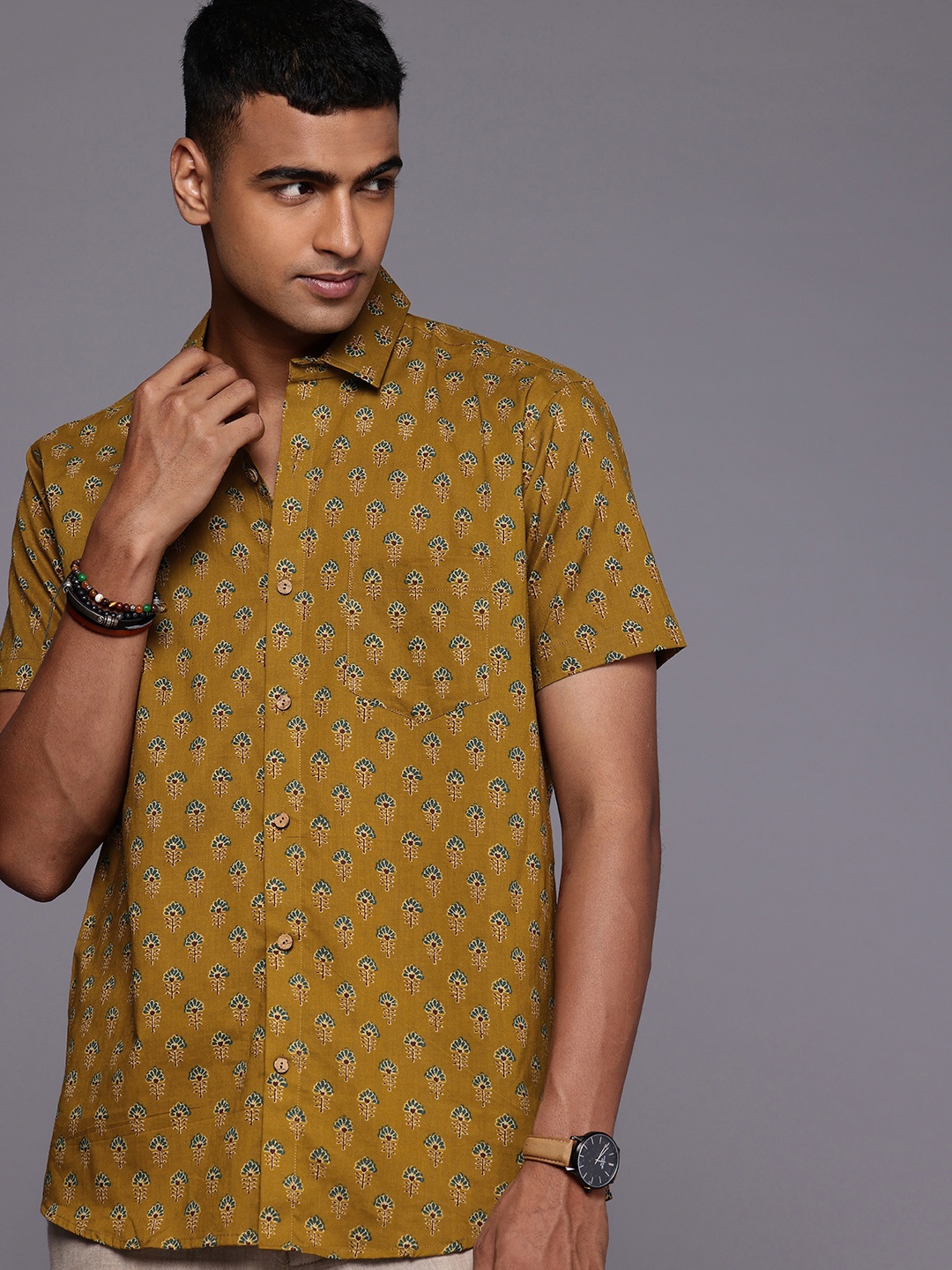 

Patrah Relaxed Indie Floral Printed Pure Cotton Casual Shirt, Yellow