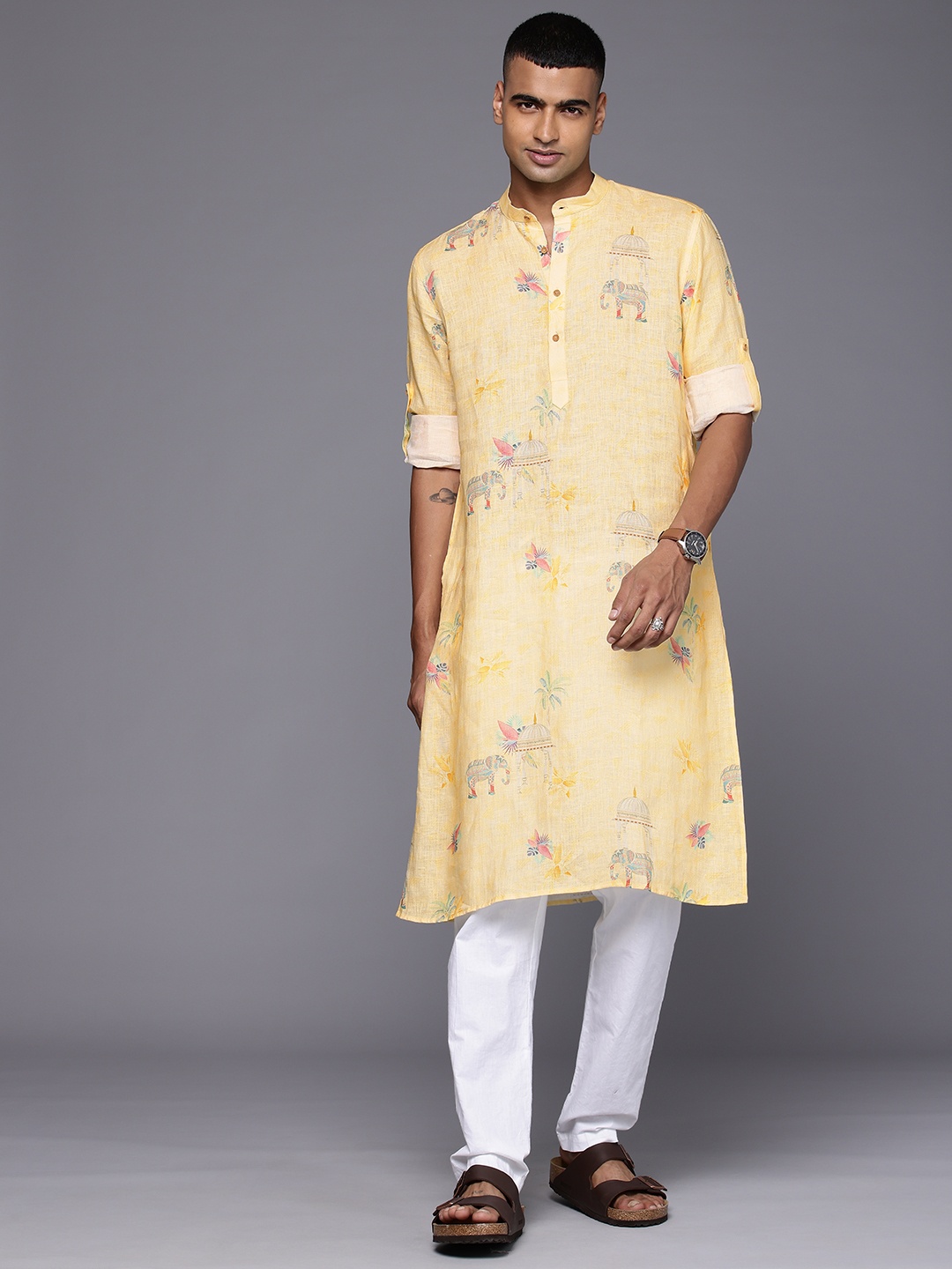 

Patrah Pure Linen Ethnic Motifs Printed Kurta, Yellow