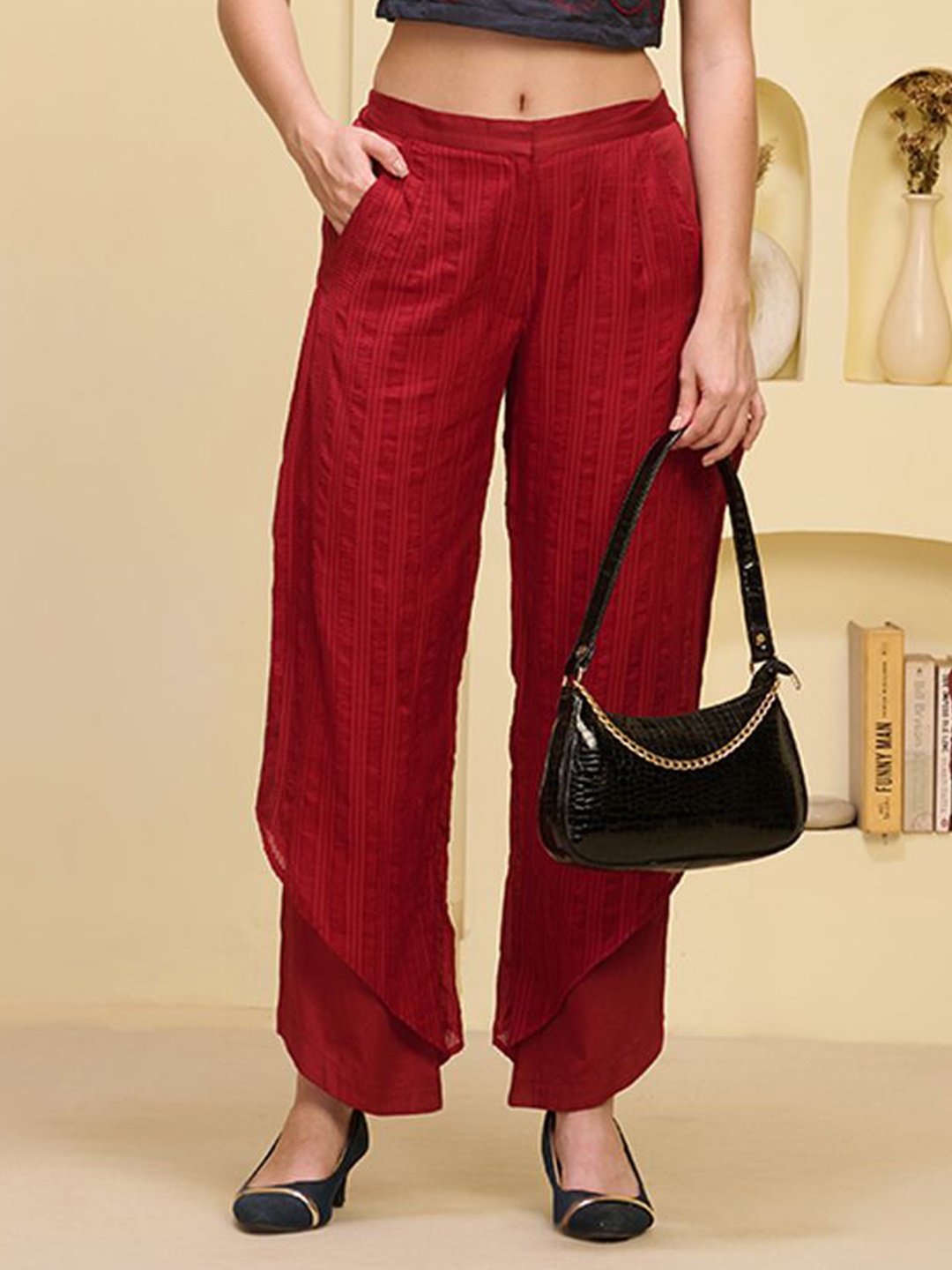 

First Resort by Ramola Bachchan Women Cotton Regular Palazzos, Red
