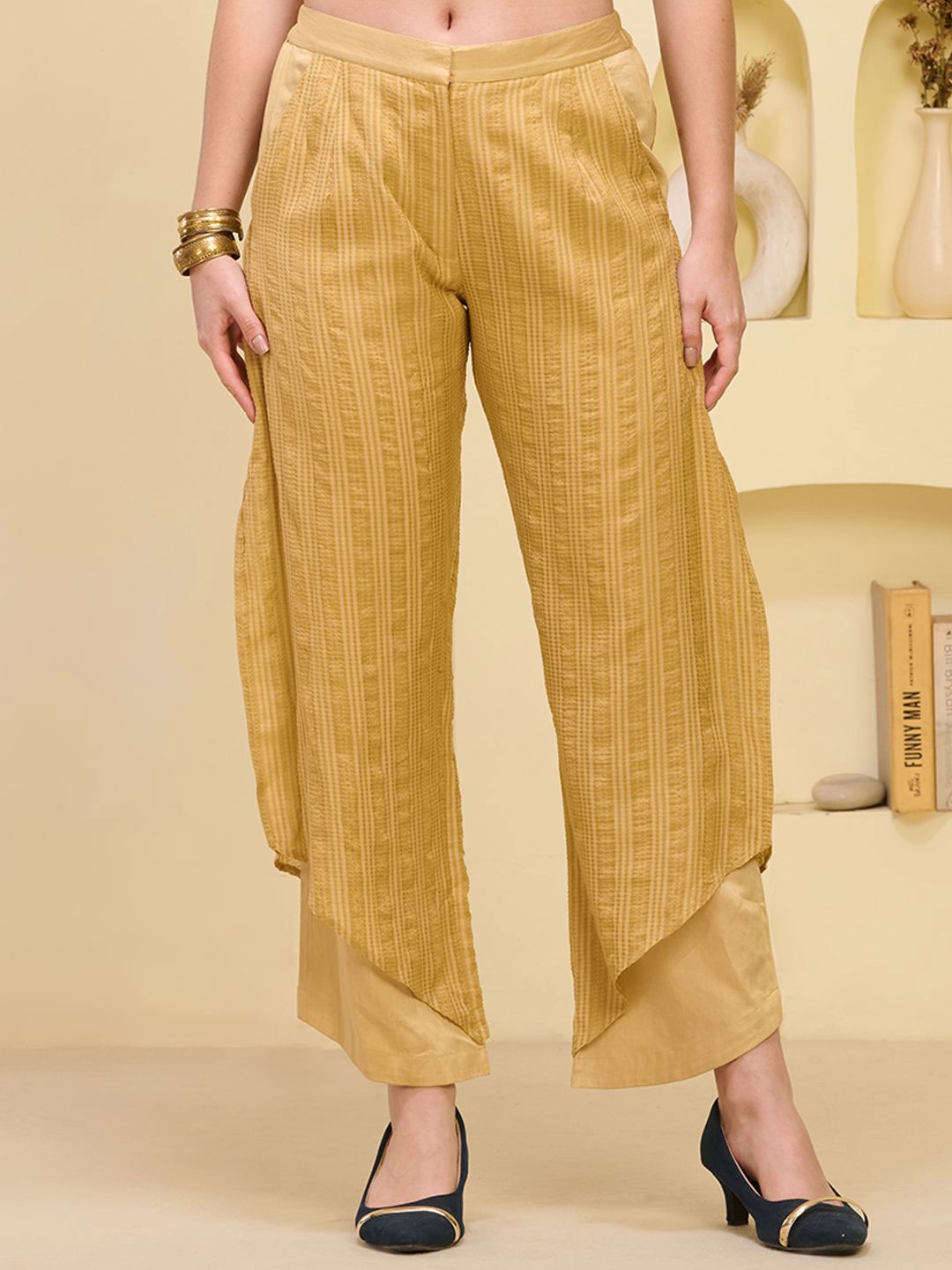 

First Resort by Ramola Bachchan Women Cotton Regular Palazzos, Gold