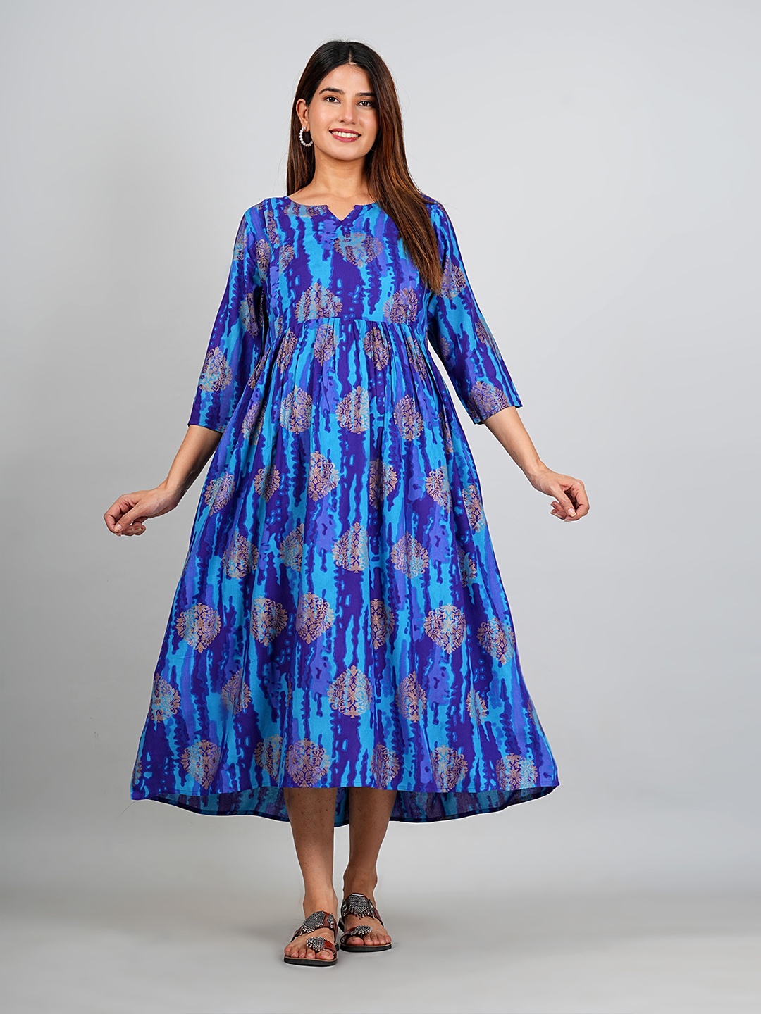 

Kaheksa Women Printed Maternity Gown Midi Dress, Blue