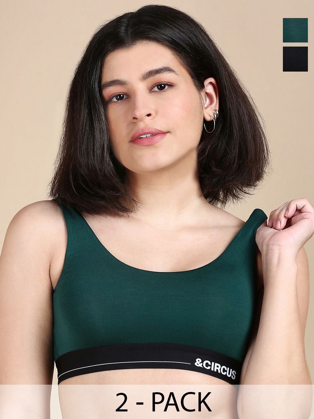 

&CIRCUS Women Pack of 2 Full Coverage Bralette Bra, Green