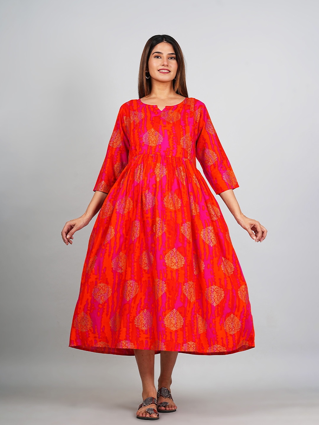 

Kaheksa Women Printed Maternity Gown Midi Dress, Red
