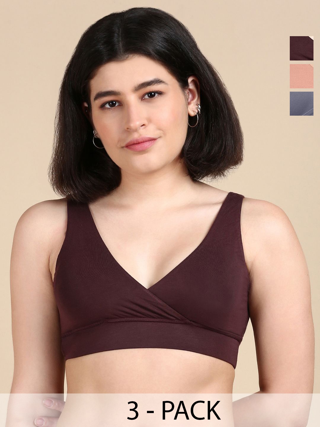 

&CIRCUS Women Pack of 3 Seamless Bralette Medium Coverage Bra, Nude